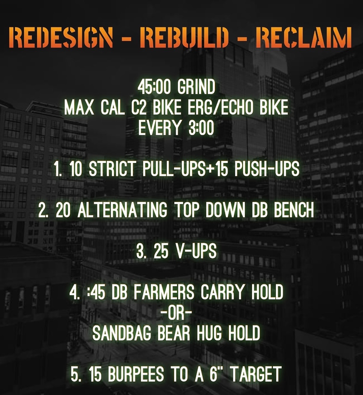 This might need a little explanation:
So format, at 0:00 your performing the pull ups and push-ups. From there you’re hopping on the bike and amassing as many calories as possible until the 3:00 mark then you move on to the alternating top down bench, and so on. Echo bike, assault bike, biker erg, spin bike, your mother’s bike make use of whatever is available. Handle business.
Movement demo videos will become a thing again in the near future.
For any questions or movement modification feel from to drop us a DM!
#handlebusiness
#trainforlife #trainelite #fdny #firefighterfitness #paramedicfitness #firstresponderfitness #firefighters #functionalfitness