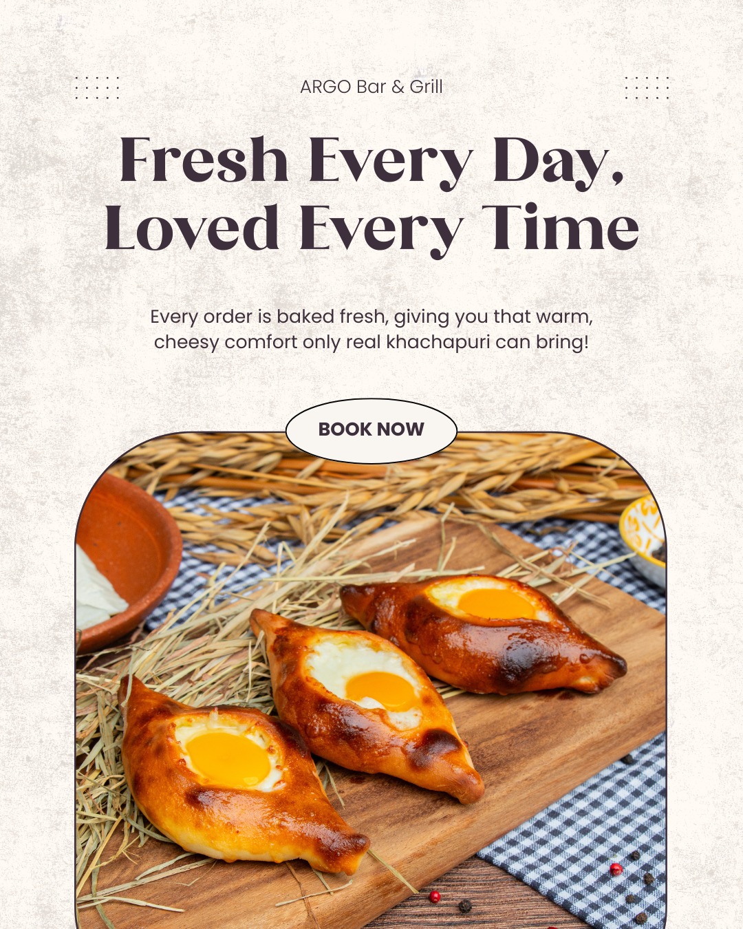 Freshly baked khachapuri straight from the oven - golden, cheesy, and made to order every time!
Swipe to explore our favorites: Acharuli Mini, Acharuli Classic, Megruli, Pepperoni Khachapuri, and Acharuli Tomato Cheese.
Perfect for sharing… or not sharing at all 😉
📍 ARGO Georgian Bar & Grill | Sukhumvit Soi 8 | 📞 +66 88 686 4393
Book your table and taste why khachapuri is the heart of Georgian cuisine!