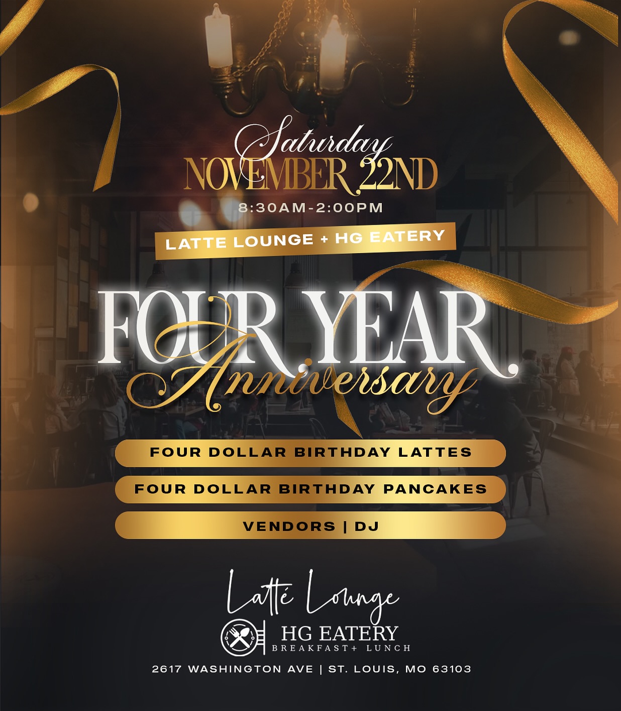 🎉 FOUR YEARS! 🎉
We’re kicking off our anniversary with all the sweetness:
✨ Birthday Cake Latte
✨ Birthday Cake Pancake
✨ Plus vendors + a live DJ all day!
Thank you for rocking with us these past 4 years, let’s celebrate! 💛☕️