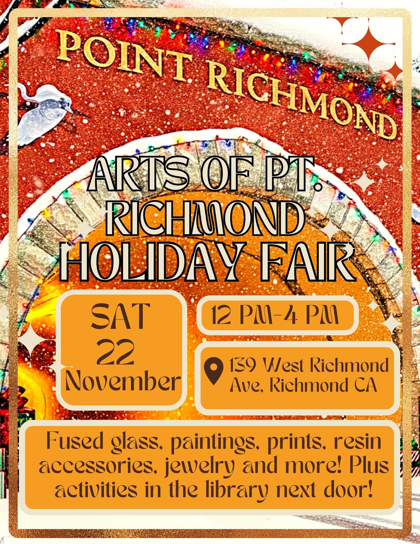 ⭐️🎄THIS SATURDAY!!!🎄⭐️
⭐️🎄11/22, 12 pm-4 pm🎄⭐️
Arts of Point Richmond Holiday Fair 139 West Richmond Ave., Point Richmond CA.
✨ Activities for kids in the library! ✨
#artsofpointrichmond #pointrichmond