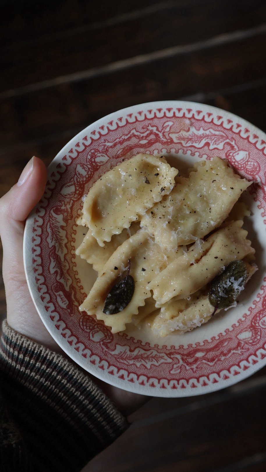 Indulging in some angelotti with velvety brown butter sage sauce after a chilly afternoon at the barn ๐