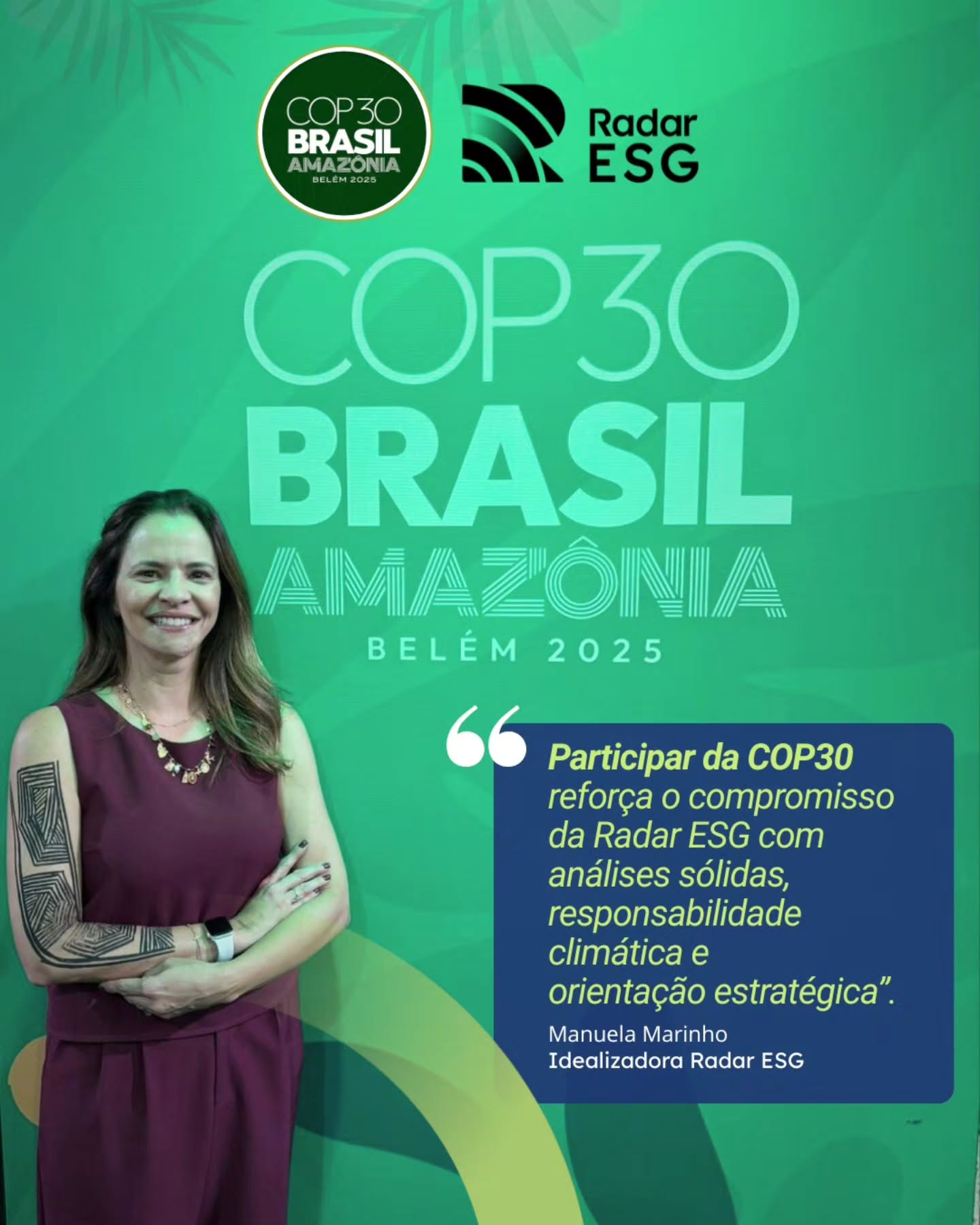 A COP30 é um espaço essencial para quem trabalha com sustentabilidade, governança e clima.
"Estar aqui reforça o compromisso da Radar ESG com análises consistentes e orientação estratégica para organizações que desejam evoluir sua agenda de adaptação climática, transição energética justa e governança global.” — Manuela Marinho, idealizadora da Radar ESG
Estamos acompanhando as principais discussões: financiamento climático, transição justa, governança global, metas de emissões e acordos multilaterais que impactam diretamente empresas e políticas públicas.
Acompanhe nossa cobertura e insights direto de Belém.
#RadarESG #ESG #COP30 #Brazil #clima #sustentabilidade #governança #Belem #amazonia
