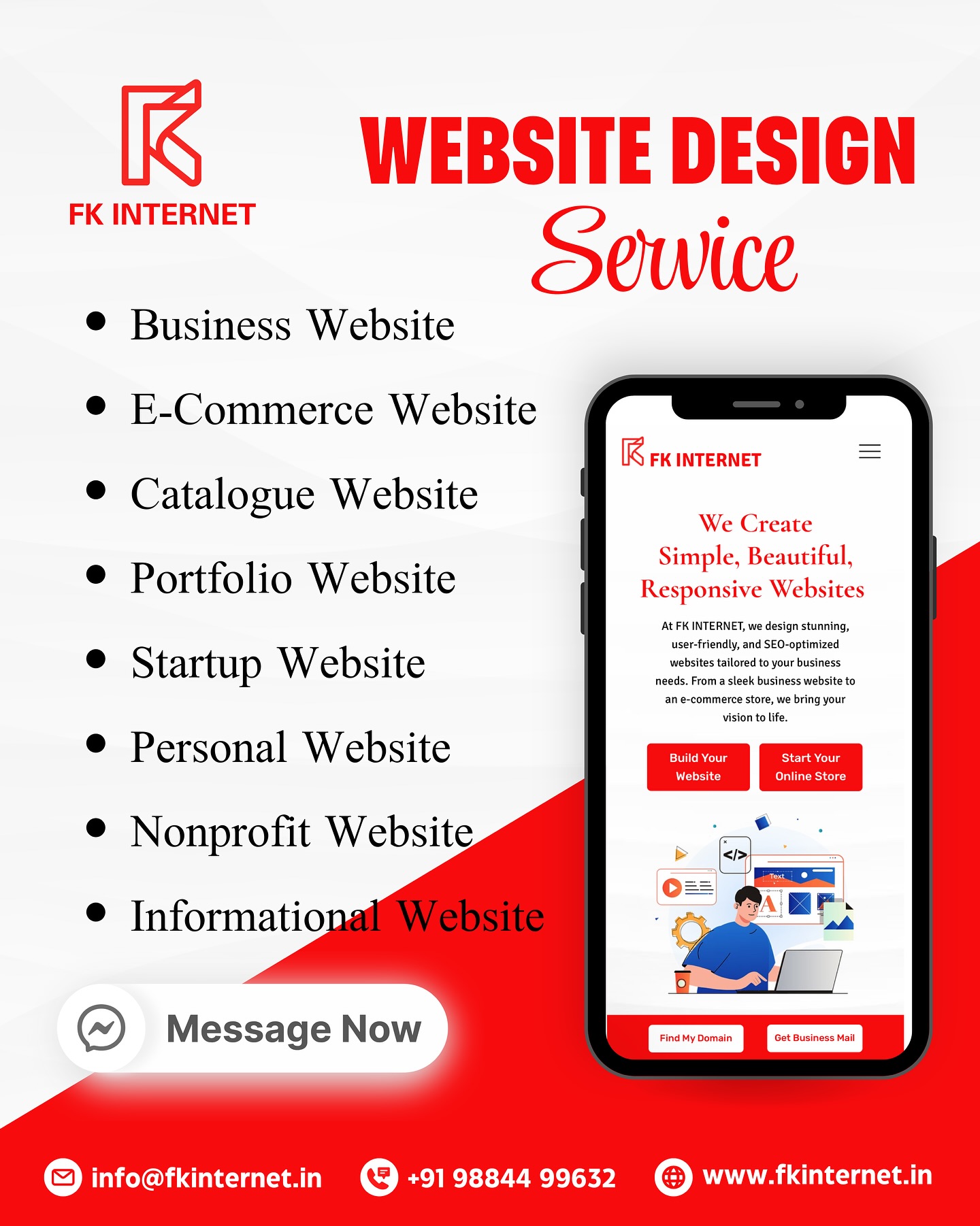 Your business deserves a website that works 24/7.
At FK Internet, we create simple, responsive, and SEO-ready websites for startups, shops, brands, and professionals.
Let’s build your online presence → Message Now
#WebsiteDesignService #WebsiteForBusiness #WebDesignerCoimbatore #EcommerceDevelopment #PortfolioWebsite #FKInternet
