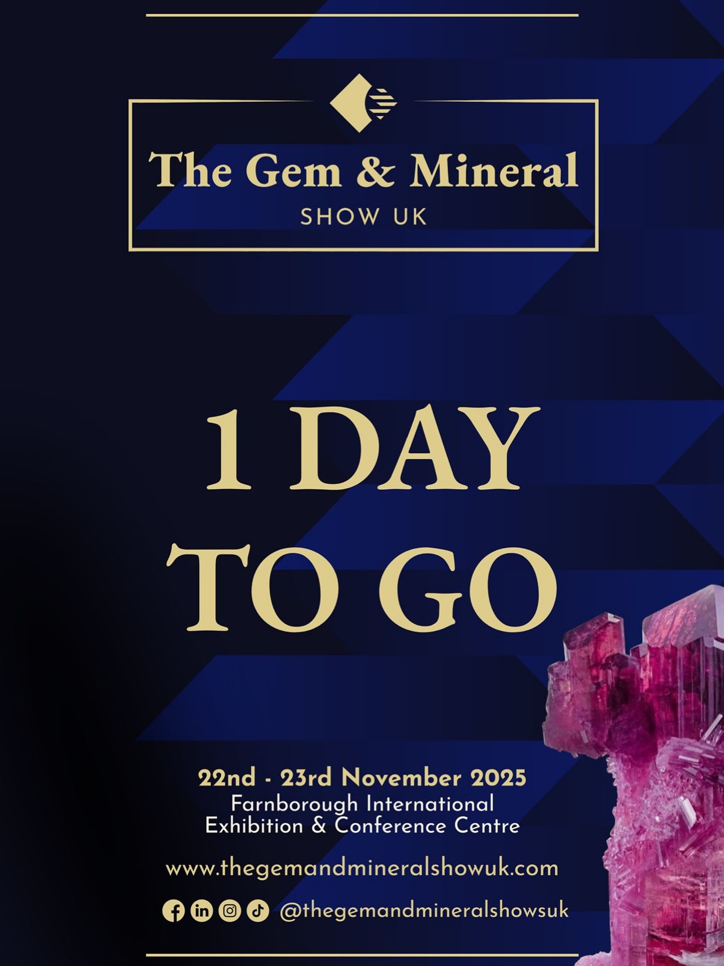 STOP SCROLLING! We have 1 DAY TO GO! 🤩
Tomorrow is the day The Gem & Mineral Show UK begins at the Farnborough International Exhibition & Conference Centre!
Get ready for an amazing display of gems and minerals this weekend. Whether you’re a collector, a crafter, or just curious—you don’t want to miss it!
📅 Event Dates: 22nd - 23rd November 2025
Need to find out about travel, parking, or tickets? All the information you need is in one place!
➡️ Tap the link in bio for full details!
#1daytogo #gemandmineralshowuk #farnborough #ukevents #gemstones #minerals #countdown #linkinbio