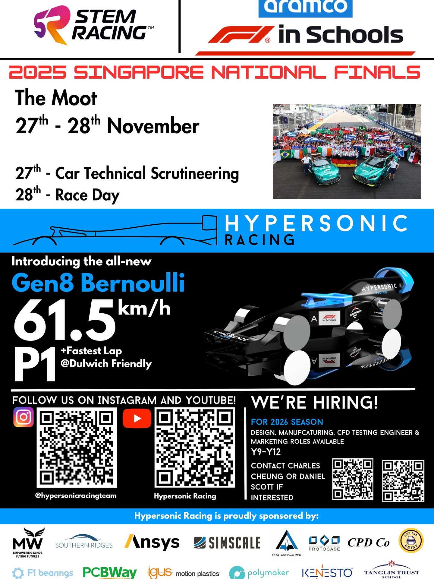 Visit us at the Nationals!! Get in touch with daniel.scott@tts.edu.sg or charles.cheung@tts.edu.sg if you're interested in joining Hypersonic Racing for the 2026 season!!