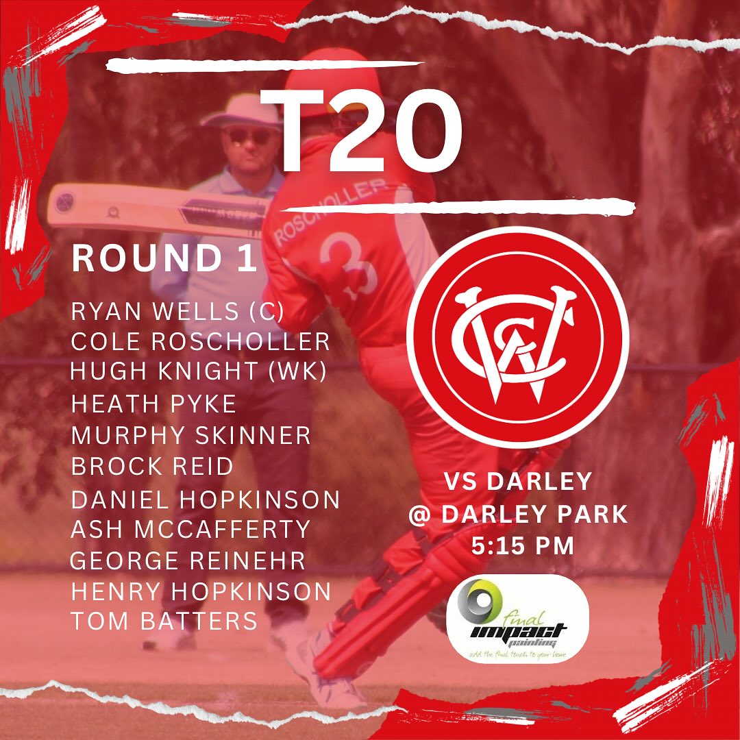 Our T20 side will head down the highway to take on Darley tomorrow in round 1 of the BCA T20 Cup.
Overseas player Ryan Wells will captain the side.
Thanks to Darley who will be streaming the game via FrogBox, the link can be found below:
https://www.youtube.com/watch?v=BQXgq4tx60I