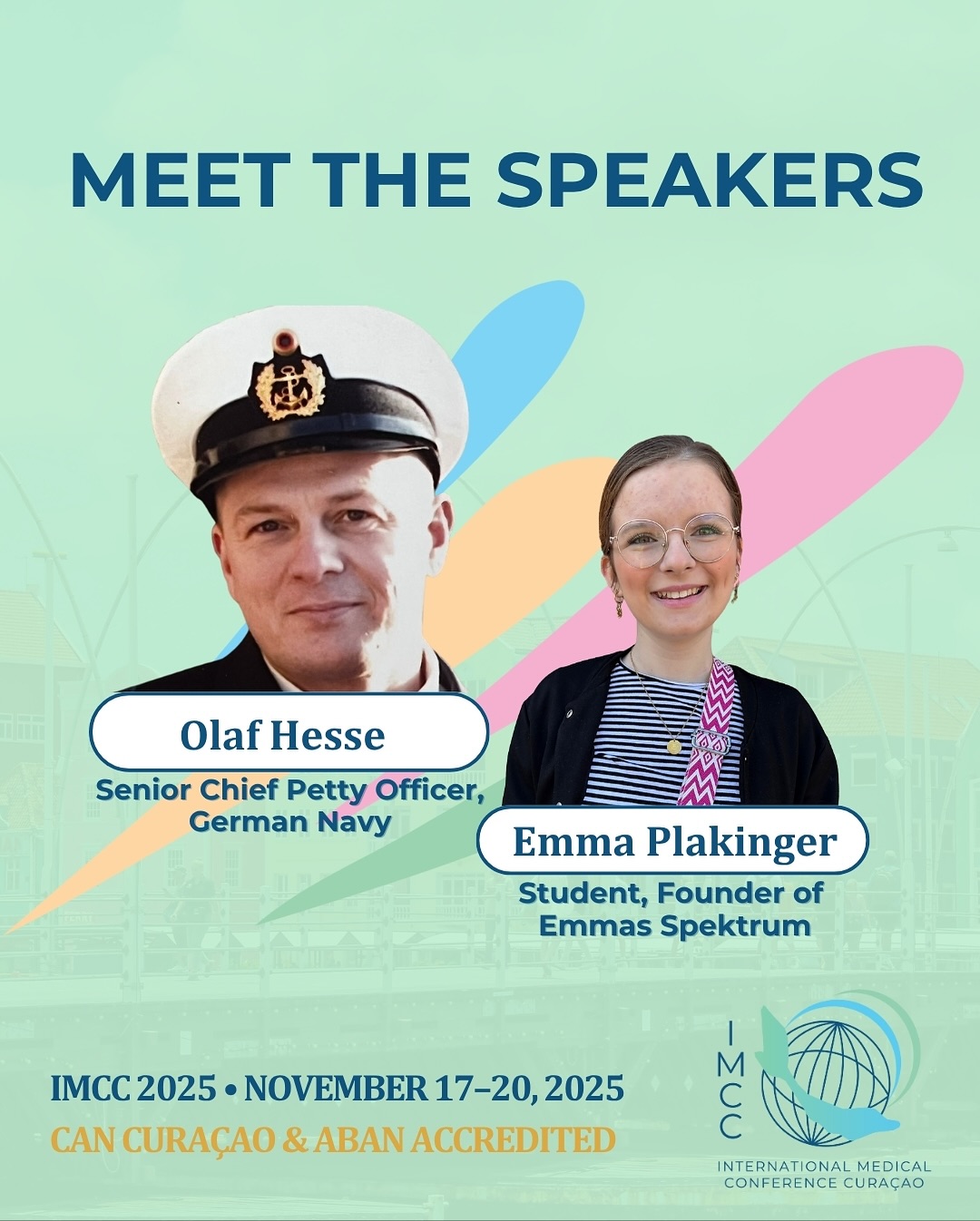 ✨ At IMCC 2025, two remarkable voices share their deeply personal journeys — stories of strength, understanding, and the power of communication.
🇩🇪 Olaf Hesse, Senior Chief Petty Officer in the German Navy, will take the stage alongside his daughter Fabienne, speaking publicly for the first time about his experience with PTSD — and the impact it has on family life.
🇩🇪 Emma Plakinger, a 13-year-old student and founder of Emmas Spektrum, shares her story about living with autism spectrum disorder. Through her voice, inclusion becomes not just a concept — but something we can all feel and understand.
Join us to listen, learn, and be inspired by these heartfelt stories that remind us: awareness begins with empathy.
🎟️ Be part of the conversation.
Earn your CAN Curaçao & ABAN accredited educational credits and connect with experts and changemakers from around the world!
📅 November 17–20, 2025
👉 www.medconferencecuracao.com
•
#RehabilitationSience #physicaltherapy #occupationaltherapy, #speech #therapy #psychology #trauma #research #future #healthcare #ICF #DAT
#IMCC2025 #IMCC #IMCCuracao #internationalmedicalconferencecuracao #medicalconferencecuracao #medconferencecuracao #medicalconference #medicalevents #medicaleducation #medicalinnovation #HealthTech #MedicalProfessionals #MedicalCommunity #MedicalResearch
@dolphintherapycuracao @kiki.kuhnert @dolphinsuitescuracao @curacaowellnessassociation @cinexcur @jeanettem.bonet @drolaf2023 @curacao_medical_center @gobiernudikorsou @misterieowcs @meocur @canchildcentre @rehakind_e.v @guardiangroupdc @labdemed @mambobeachblvd @adc_nv @timmyandfriendsorg @green.nexa @royalseaquariumresort @klm @casino.aqua @mcbcuracao @stmartinusuniversity @avalonuniversity @cmusom @misterieowcs @meocur @dolphintherapycuracao @kiki.kuhnert