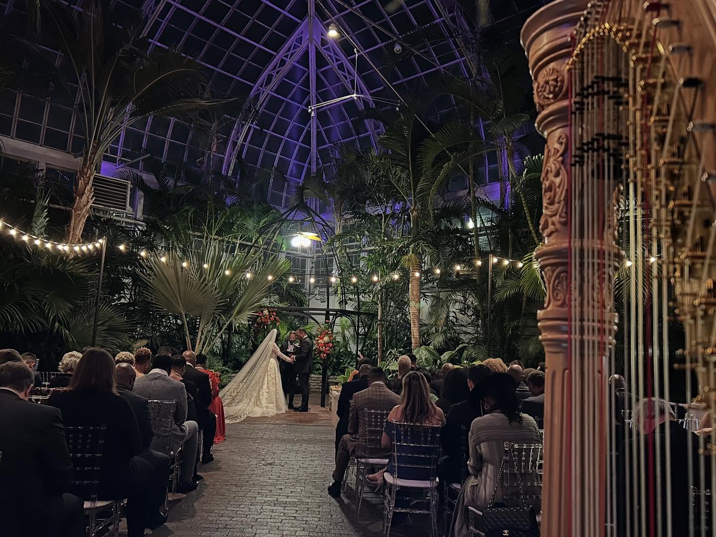 Such a beautiful evening playing harp, violin, and cello for Angel and Vince’s wedding at the Franklin Park Conservatory last week. 💍
The whole place was glowing - don’t the lights look especially magical this time of year? ✨🌿
So honored to be part of their day and to fill that gorgeous space with music. 🎶❤️
#FranklinParkConservatory #ColumbusWedding #WeddingMusic #Harpist #ViolinAndHarp #CelloTrio #LiveWeddingMusic #ColumbusHarpist #OhioWeddings #WeddingCeremonyMusic #MusicianLife #HarpMusic #tiffanyharpist