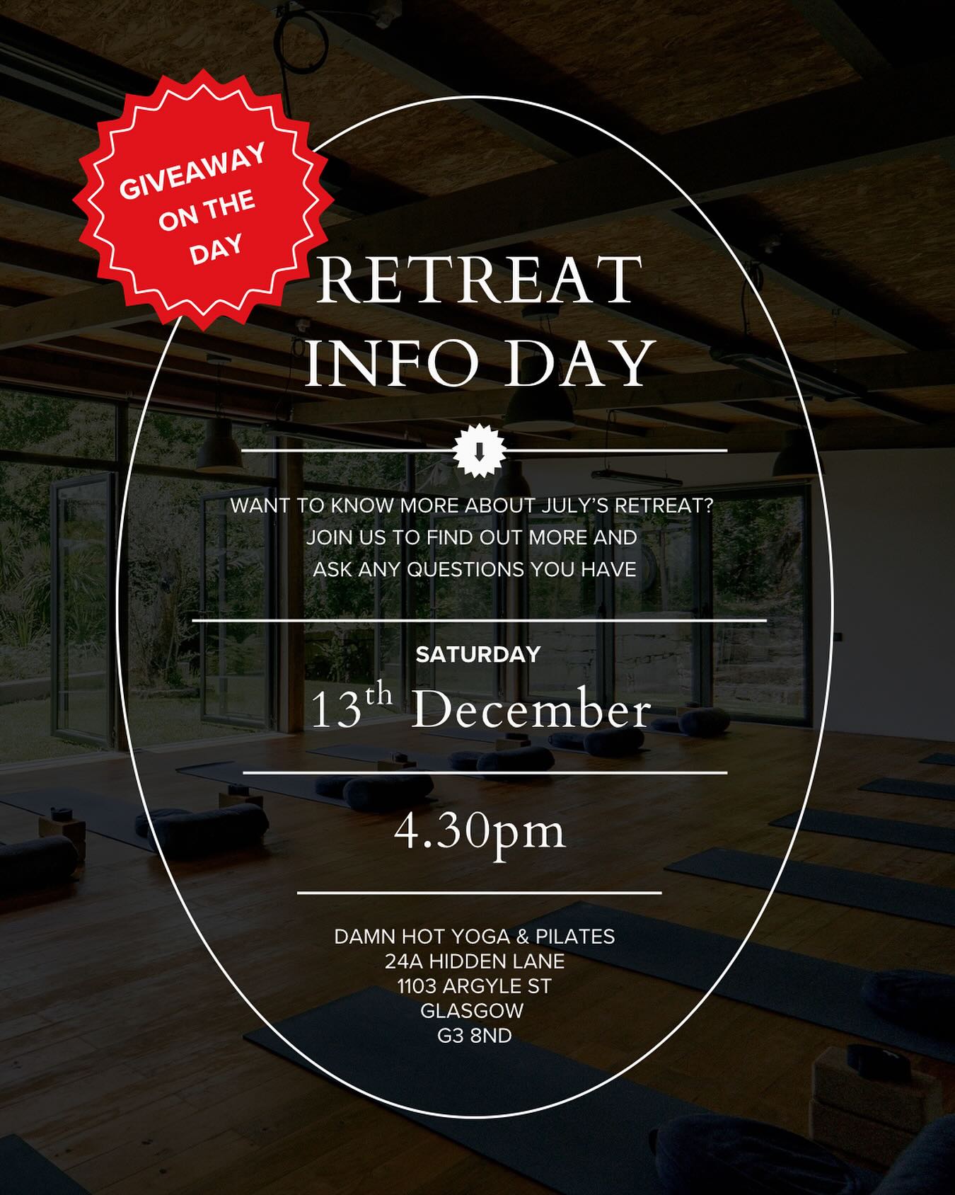 🇵🇹 Portugal Retreat Info Night ✨
If you’ve been curious about joining us in Portugal next July, this one’s for you.
Come along to our studio info night to learn more about the retreat location, rooms, food, schedule, travel, and the relaxed, grounding energy of spending a week in northern Portugal with us. Think nature, sunshine, movement, rest, and proper time to breathe. ☀️🌿
We’ll walk you through everything and answer any questions you’ve got.
And because we love a little extra…
🎁 We’ll be doing a fun giveaway on the night!
(Think Damn Hot goodies 👀)
📍 Damn Hot Yoga Studio
📅 Saturday 13th December @ 4.30pm
No pressure, no commitment - just a cosy get together for you to get a feel for the experience and see if Portugal is calling you.
Just show up. See you there! 🔥
