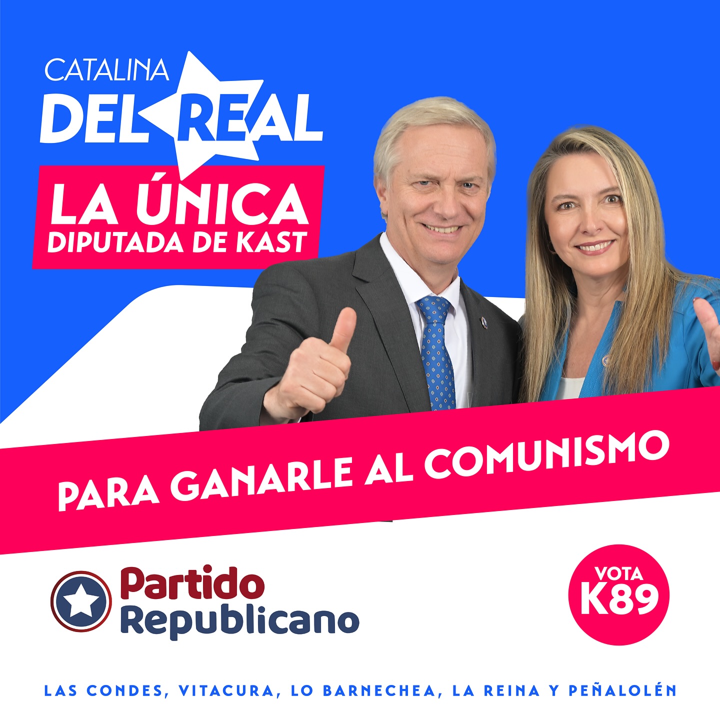 Porque Chile no aguanta más, este domingo vota por la ÚNICA diputada de Kast, vota Catalina del Real K-89. 🗳️
#LaÚnicaDiputadaDeKast #ParaGanarleAlComunismo #CatalinaDelReal #Republicanos #Kast #LaFuerzaDelCambio