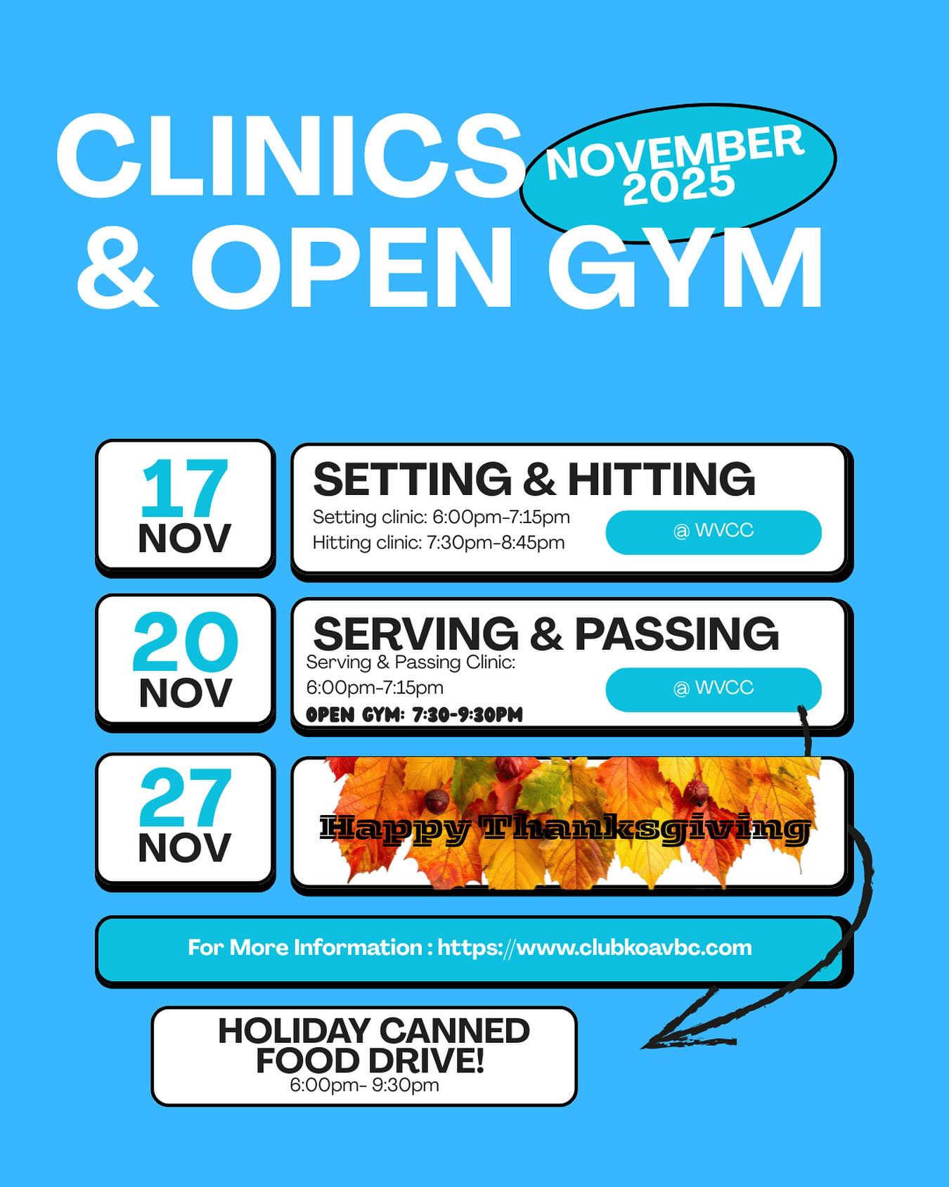 Koa girls we will see you on the court this upcoming week! Let’s get in those reps!
Also we have our canned food drive on the 20th!!