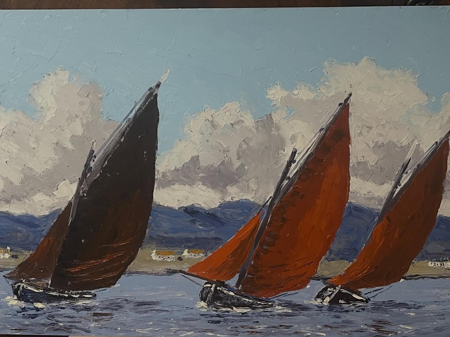 “Galway Hookers. Roundstone Bay. Oils. 20/30ins. €2000.