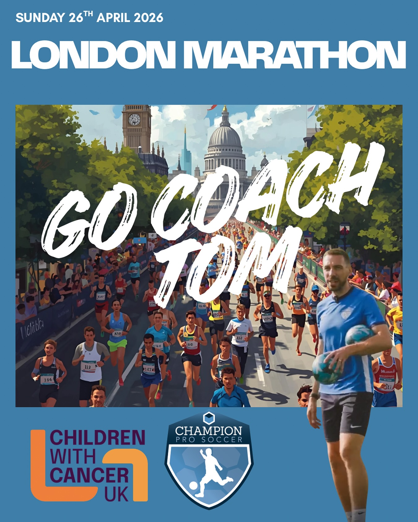 GO COACH TOM 🏃🏻♂️💪🏼🥇
——————————
London Marathon 2026 - Please support coach Tom taking on this incredible challenge to raise funds for @childrenwithcanceruk 🧡
Please follow link in bio to donate anything you can to help Tom reach his target! 💪🏼❤️
Let’s do this !! ⚡️