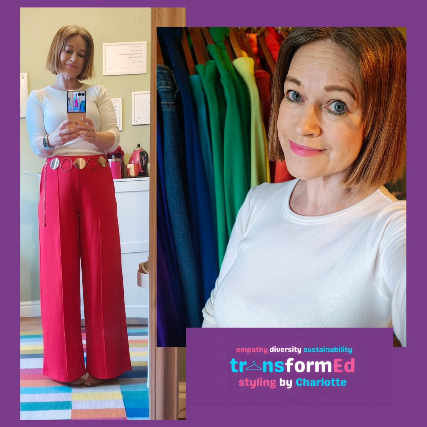 I'll quite happily wear a plain cream tee if I can wear these snazzy poppy ponte trousers โค๏ธ I had a lovely morning with a client this morning who looked beautiful in her cool, deep and bright colours.
โค๏ธ
Trousers and top @_kettlewell
Boots second hand
Belt gifted