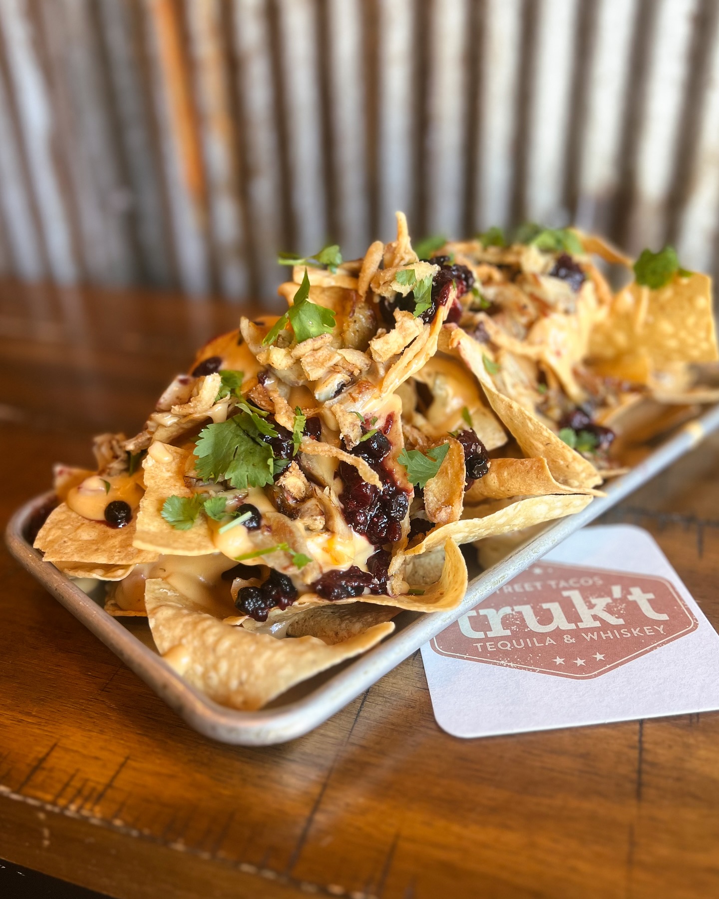 W.T.F. – weekly truk’t feature
HARVEST NACHOS – tortilla chips, nacho cheese, brie, turkey, cranberry chutney, crispy onions, cilantro
Available through 11/23.