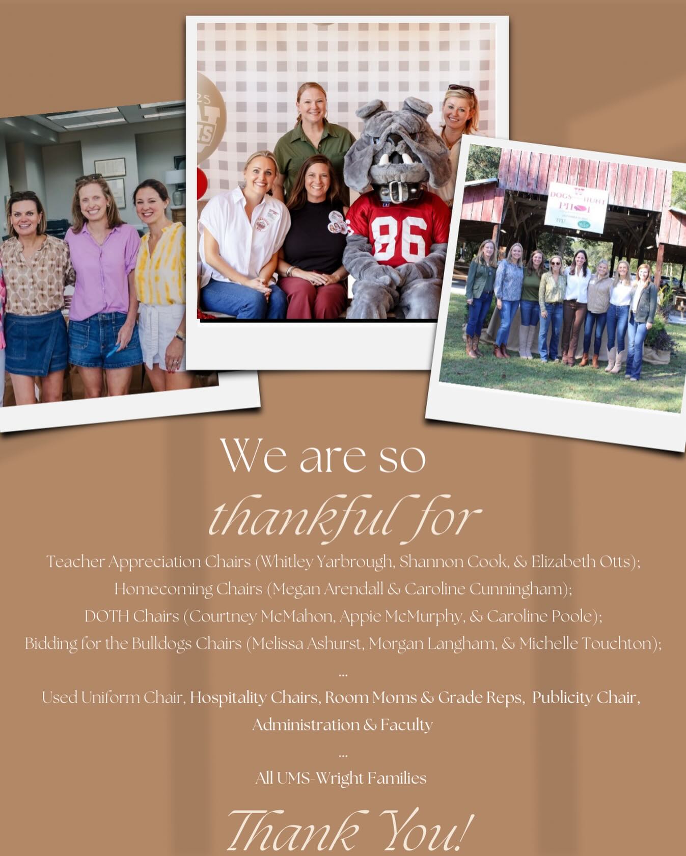 We are very thankful for our entire UMS-Wright community! Whether you chair an event, serve as a room mom or grade rep, host receptions, staff used uniform, volunteer in any capacity, and/or attend our meetings and events, we hope you know how much your presence is appreciated. The PTA cannot do what we do without YOU! We are grateful for the support of our school families. Wishing you a joy-filled week of family and friends,
The 2025-2026 PTA Executive Board