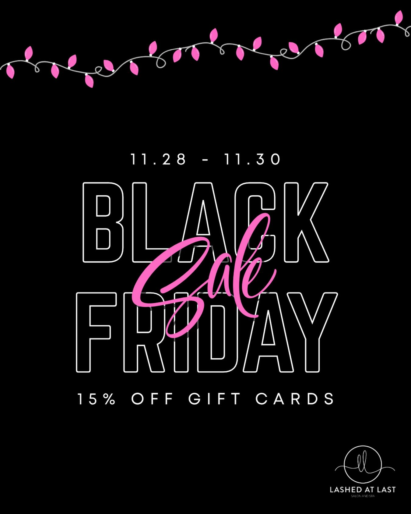 Black Friday Sale! 🎁
15% off gift cards 11.28–11.30.
Perfect for lashes, brows, tans, teeth whitening & all the glam.
Follow the link in our bio to purchase or message us for a physical gift card 🫶🏼