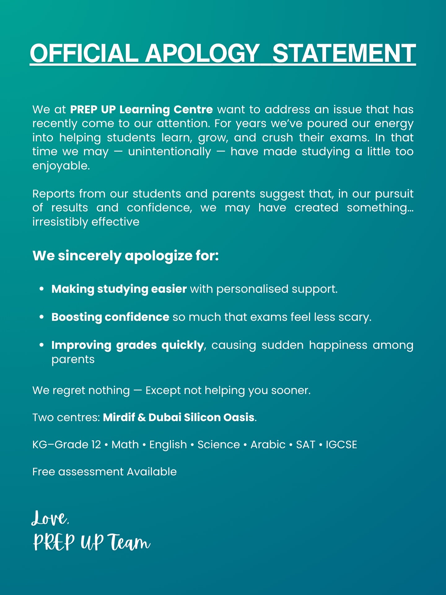 Our official apology:
Your child may start scoring higher, stressing less,
and asking for study sessions.
We know… shocking. 😅📚
#tutoring #dubaistudents