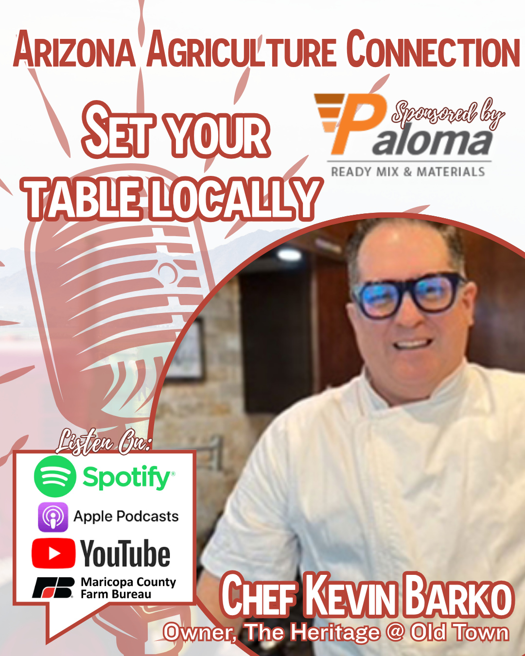 Yes, Chef!
Catch this week's episode with @ChefKevinBarko from @theheritageoldtownbuckeye Dip inside the restaurant world and learn how local sourcing is done. Chef Kevin also shares his favorite tips and tricks for preparing your holiday meal flawlessly!
Catch this week's episode 🎧️ at the 🔗 in bio!
Arizona Agriculture Connection is hosted by Maricopa County Farm Bureau and sponsored by our friends in agriculture @palomareadymix
#agriculture #arizona #chef #agpodcast #podcast #locallysourced