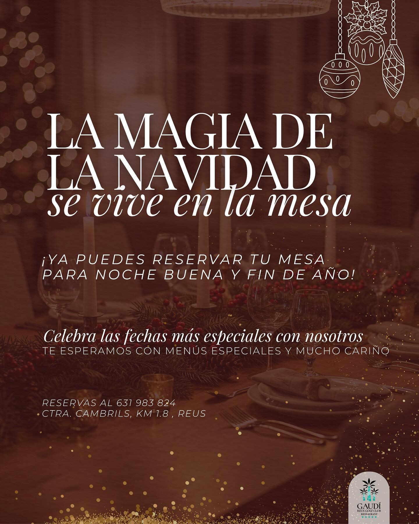 ✨ ¡Abrimos reservas para Nochebuena y Fin de Año! ✨
Este año queremos que vivas dos noches mágicas: sabores especiales, ambiente acogedor y una experiencia que cierre el 2025 como se merece.
🎄 Nochebuena: menú cálido, tradicional y lleno de cariño.
🥂 Fin de Año: una cena especial para despedir el año por todo lo alto.
Las plazas son muy limitadas, así que te recomendamos reservar cuanto antes.
📞 Reservas al 631 983 824
📍Crta. Cambrils, Km 1.8, Reus 43206