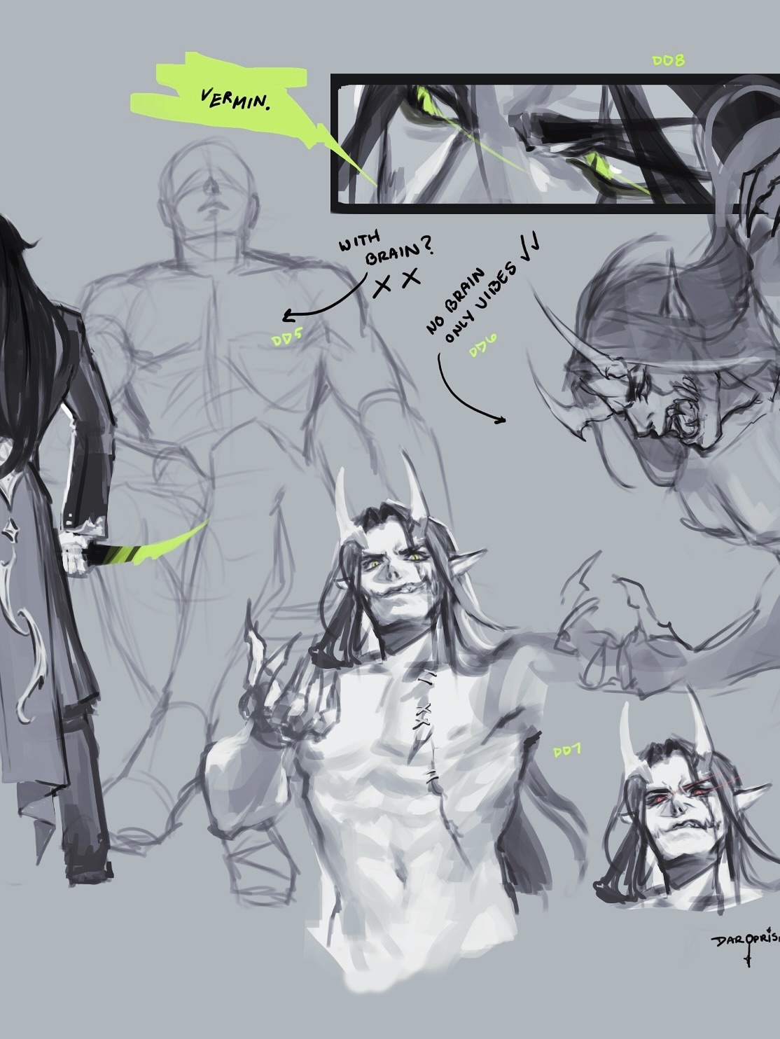 Recent daily doodles that led up to the development of another nameless OC thanks to my dreams 🤨
I’m figuring out a comic method/style that works best while looking the most natural. When i do full paintings im mapping anatomy but that doesnt work well for my comics ig. Vibes?? just work.. i guess?
#digitalsketchbook #ocs #darkfantasyartist #fantasycharacter #comicart #comicartist