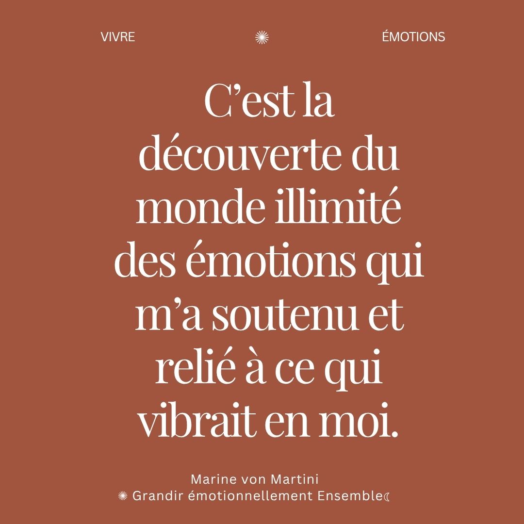 ✺ V I V R E ☾
.
.
.
Je suis Marine, fondatrice de l’approche
✺ Grandir émotionnellement Ensemble ☾
& Exploratrice des émotions @lespacedesemotions
↠ www.marinevonmartini.com
“𝑺𝒆 𝒓𝒆𝒍𝒊𝒆𝒓 à 𝒔𝒆𝒔 é𝒎𝒐𝒕𝒊𝒐𝒏𝒔, 𝒄’𝒆𝒔𝒕 𝒔𝒆 𝒓𝒆𝒍𝒊𝒆𝒓 à 𝒍𝒂 𝑽𝒊𝒆 𝒆𝒏 𝑺𝒐𝒊 𝒆𝒕 𝒂𝒖𝒕𝒐𝒖𝒓 𝒅𝒆 𝑺𝒐𝒊.”
#MarineVonMartini #LespaceDesÉmotions #GrandirÉmotionnellementEnsemble
#MouvementEnConscience #VibrationIntérieure #EspacesIntérieurs
#ConnexionVivante #JoyauIntérieur #ÉmotionsVivantes
#ExplorationÉmotionnelle #LienIntérieur #LangageDuVivant
#PrésenceAuMonde #LeCorpsRessent #ConscienceÉmotionnelle
#FluxVivants #Écho #RésonanceIntérieure #Résonance #Être
#MouvementsOrganiques #Cycle #ÉlanDeVie #Amour #Peur #Joie #Tristesse #Colère #TuEsCommeTuEs #jenous