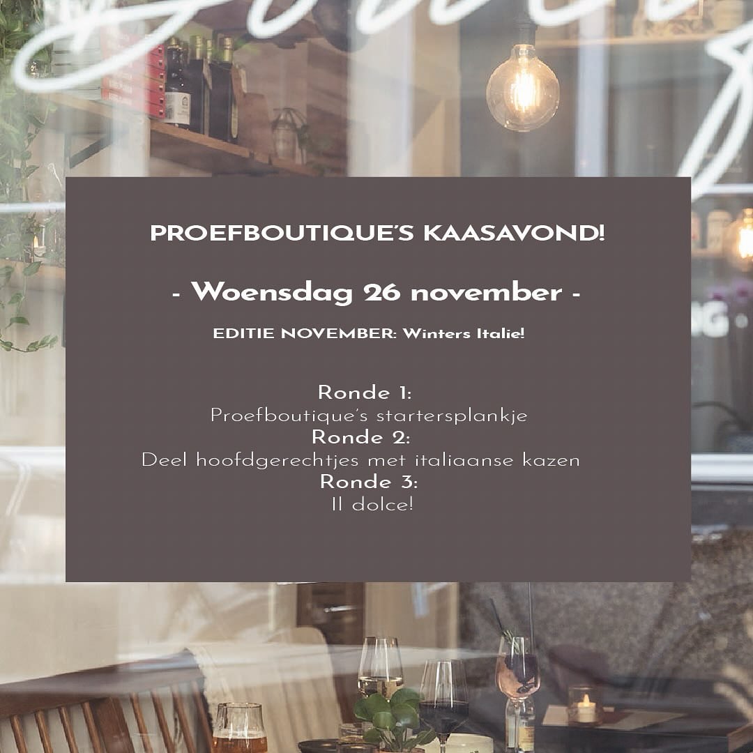 De thema avond is er weer bijna!
Reserveer je tafeltje voor woensdag 26 november en kom genieten van een avondje in het warme Italië, nu het zo koud is hier ;) Italiaanse kazen verwerkt in winterse gerechten, lekkerrrr.
Wil jij erbij zijn? Reserveer snel, want vol = vol!
Tot dan! 🧀🎉