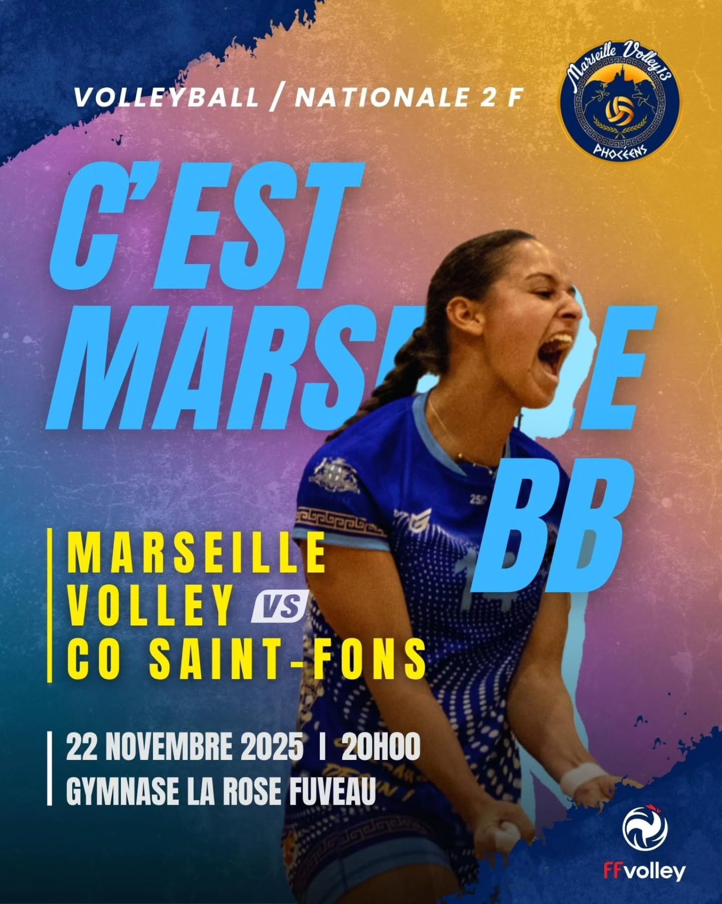 Grosse journée sportive pour le club
Rendez-vous samedi 22 novembre 2025 au Gymnase de la Rose Fuveau pour une journée 100% volley 😍
📣 Le club se mobilise : enfants, parents, joueuses, joueurs…
👉 Venez encourager toutes nos équipes !
Au programme :
🏐 13h – M15 F : MV13 vs AUC
🏐 16h30 – N3 G : MV13 vs Nice VB
🔥 20h – N2 F : MV13 vs CO Saint-Fons
Avec une entrée des joueuses accompagnées des minots du club 💙💛
On vous attend nombreux pour le match N2F du soir… ça va être électrique ⚡️
📷 : @liloul_photo