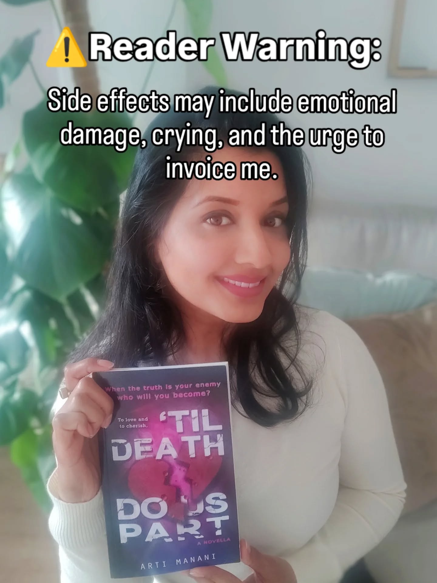 I've heard there are a few side effects from reading this novella, but this is, by far, my favourite one...
"I want to give this author a high-five while also billing her for my future therapy."
@daniellemorriswrites ...you are welcome. 💀
Wanna read it, too?
⚠️ I'll soon be moving this book to Kindle Unlimited (yay!). But this means that, for it to remain exclusive to Amazon and KU, the eBook can no longer be available elsewhere, including via my newsletter freebie. So if you fancy reading a short, quick, unputdownable domestic suspense thriller, add it to your TBR and sign up for my newsletter now to get yours!
www.artimanani.com