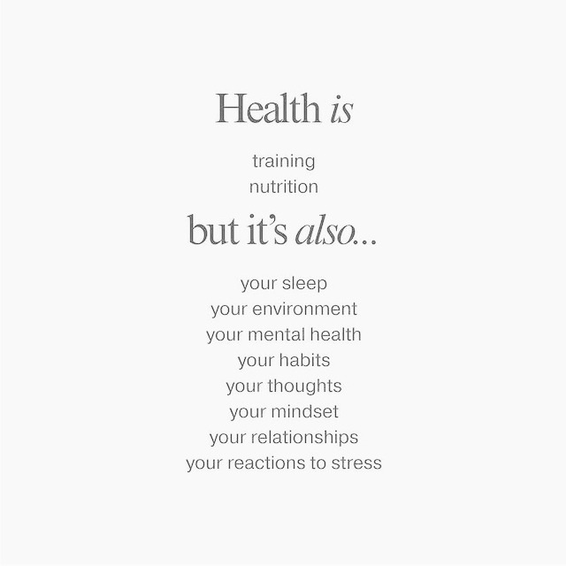 ✨HEALTH IS HOLISTIC✨
Yes, get your protein in, drink your water and move your body but also prioritise sleep, learn how to manage stress, look at your daily habits and learn how to express your emotions. Health is holistic. Your physical health affects your mental health and vice versa. Prioritising one over the other will keep you stuck.