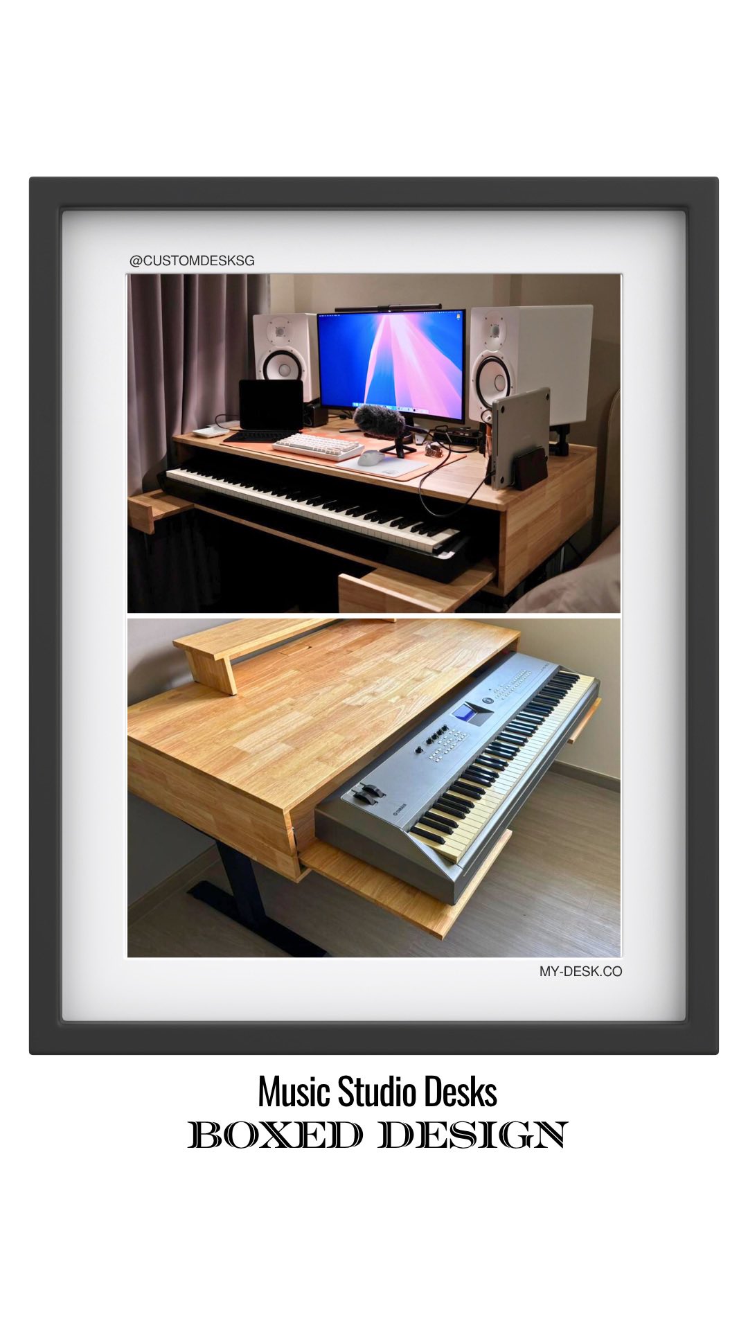 Studio in a Box: Zero Wasted Space, 100% Stability. 🏠
The Boxed Design is custom-engineered for small rooms. It’s an integrated workstation where the tray is built directly into the desk, offering superior stability and a sleek, contained aesthetic.
See how we custom-build it for your keyboard and your height (Fixed or Adjustable).
Your bespoke, space-saving studio starts here. Link in bio.
#BoxedDesign #SmallSpaceSolution #MusicStudioDesk #CustomMade #customdesksg #mydeskco #singaporeinteriordesign #pianodesk #customdesk