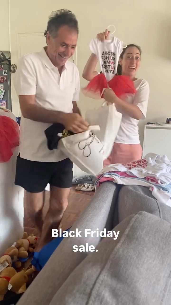 I've never seen my dad and sister so excited about a baby romper before 😆 and who brings bananas to a black Friday sale 😂