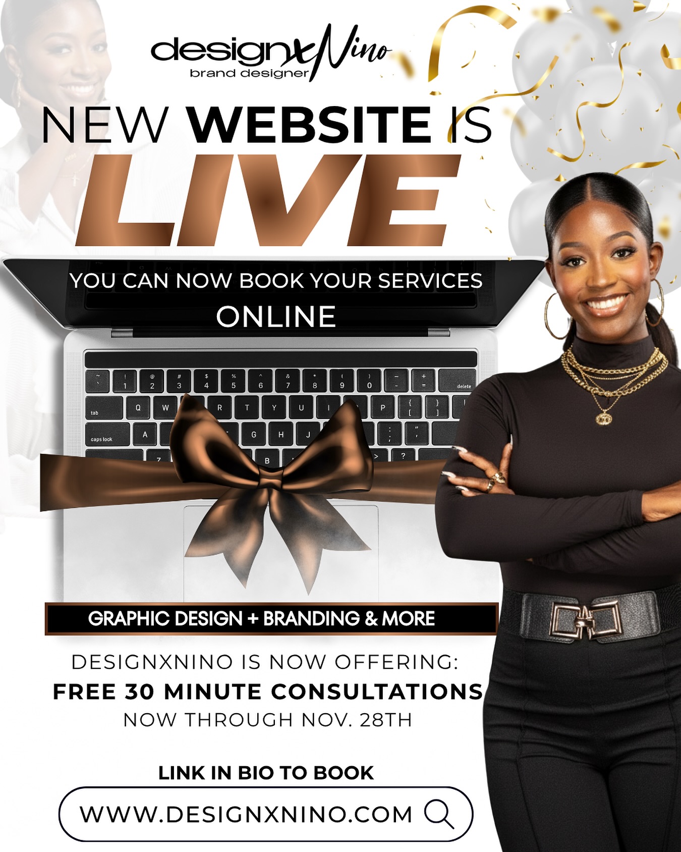 My website is LIVE and bookings are now open. 🔥
Y’all have been asking me for months, “Mel, where’s the site?”
Well… the late nights, the edits, the rebuilding, the vision…. it all came together. And now you finally have a place to explore my work, book your services, and see everything I’ve been building behind the scenes.
To kick this off the right way, I’m offering FREE consultations for new clients who need direction, clarity, or a real brand strategy before they invest. If you’ve been stuck, unsure, or ready to elevate. This is your moment!
THE DROP!
DesignXNino is officially open for business.
Tap the link in my bio. Step inside. Let’s build something you can’t stop looking at. 🖤
#BrandDesigner #GraphicDesigner #WebsiteLaunch #NowBooking #DesignStudio #SelfTaughtDesigner #BrandIdentityDesign #CreativeEntrepreneur #EntrepreneurCommunity #SmallBusinessOwner #DetroitCreatives #WomenInDesign #BrandStrategy #BusinessBranding #DigitalCreator #FreelanceDesigner #DesignInspiration #BrandDevelopment #BookNow #DesignXNino