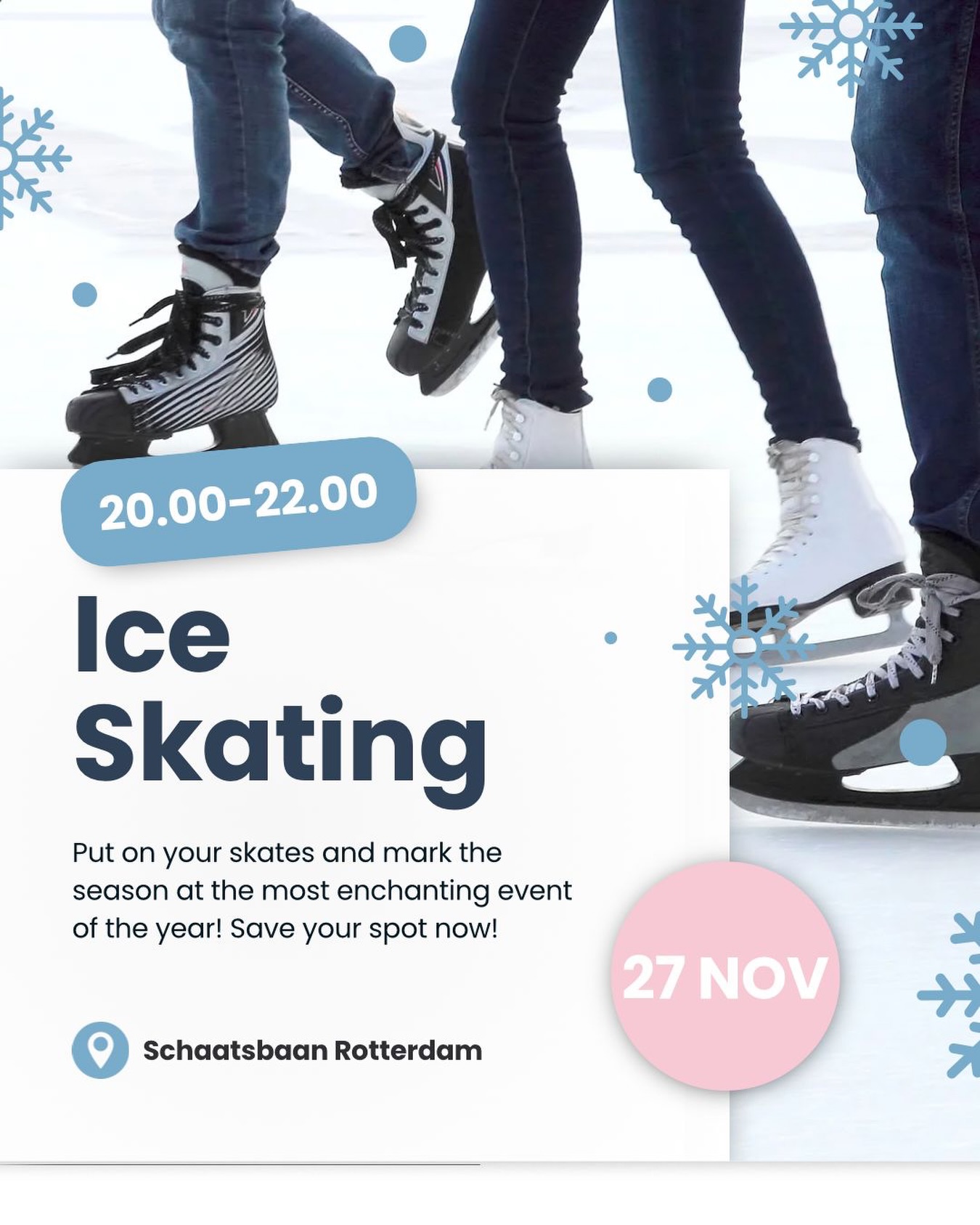 โ๏ธโธ๏ธ Ice skatinggg โ๏ธโ๏ธ
Next week Thursday weโre practicing our famous Dutch sport: ice skating! It hasnโt been below zero degrees yet to create ice on our own waters, but luckily Schaatsbaan Rotterdam is back again! ๐คฉ
Entry is free as we have an Erasmus Sport Pass! ๐ Itโs okay if your not really good at it, itโs for fun and you can always come to enjoy a drink or a hot choco! ๐