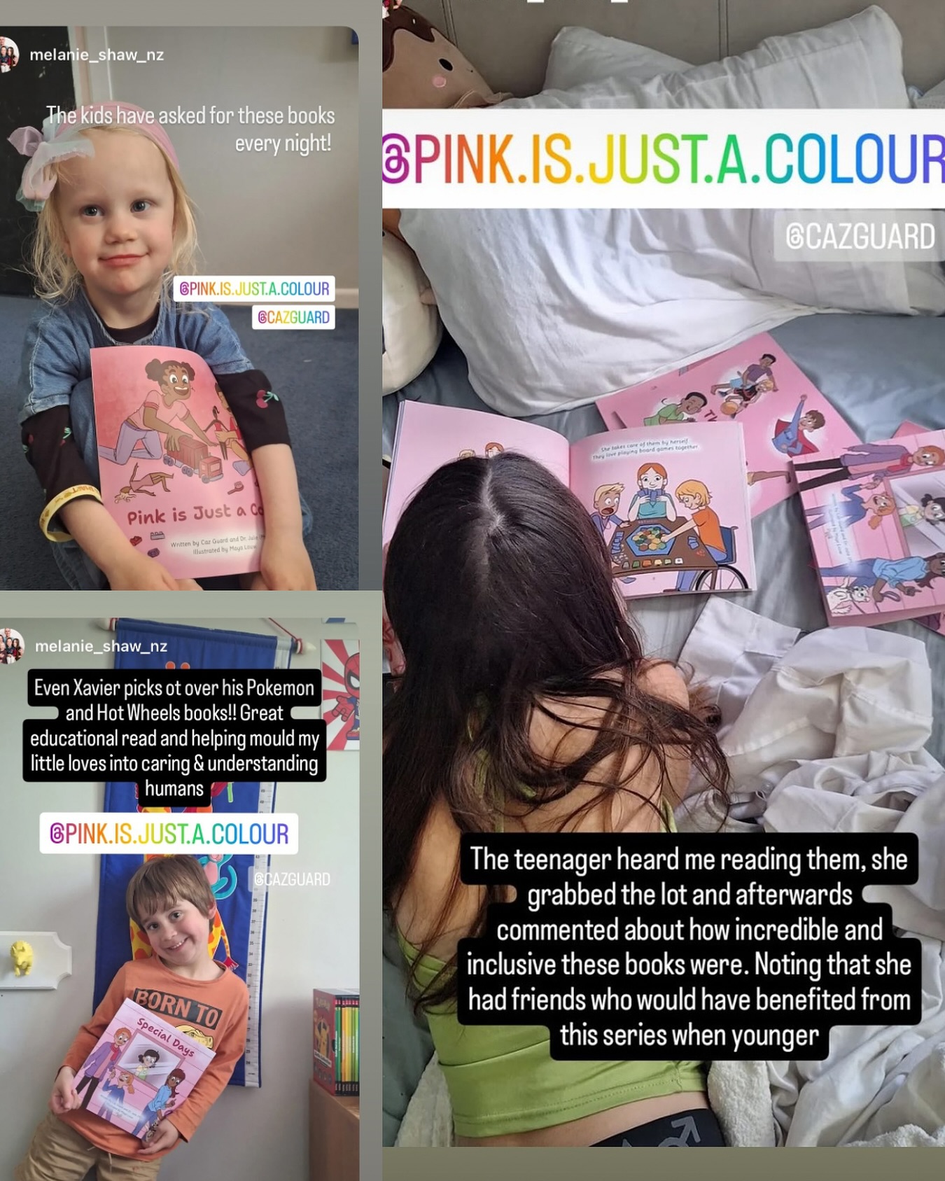 ⨠Moments like these remind me why we created this series āØ
From toddlers asking for these books every single nightā¦to teens picking them up and saying āI wish I had these when I was younger.ā
Seeing your photos and hearing your stories ā kids choosing them over their usual favourites, siblings reading together, and families using the books to spark big conversations ā it honestly means everything š
Thank you for letting Pink is Just a Colour into your homes, your bedtime routines, and your hearts.
Youāre helping raise kinder, more understanding little humans šāØ
#pinkisjustacolour #childrensbooks #childrensauthor #kidsbooksnz #nzauthors #mindfulparenting #inclusiveeducation #bedtimestories #raisingkindhumans #earlylearning #picturebooks #booksforkids #parentingnz #schoolreaders #eceideas #readingwithkids #kiwiparents #nzmade #supportlocalnz