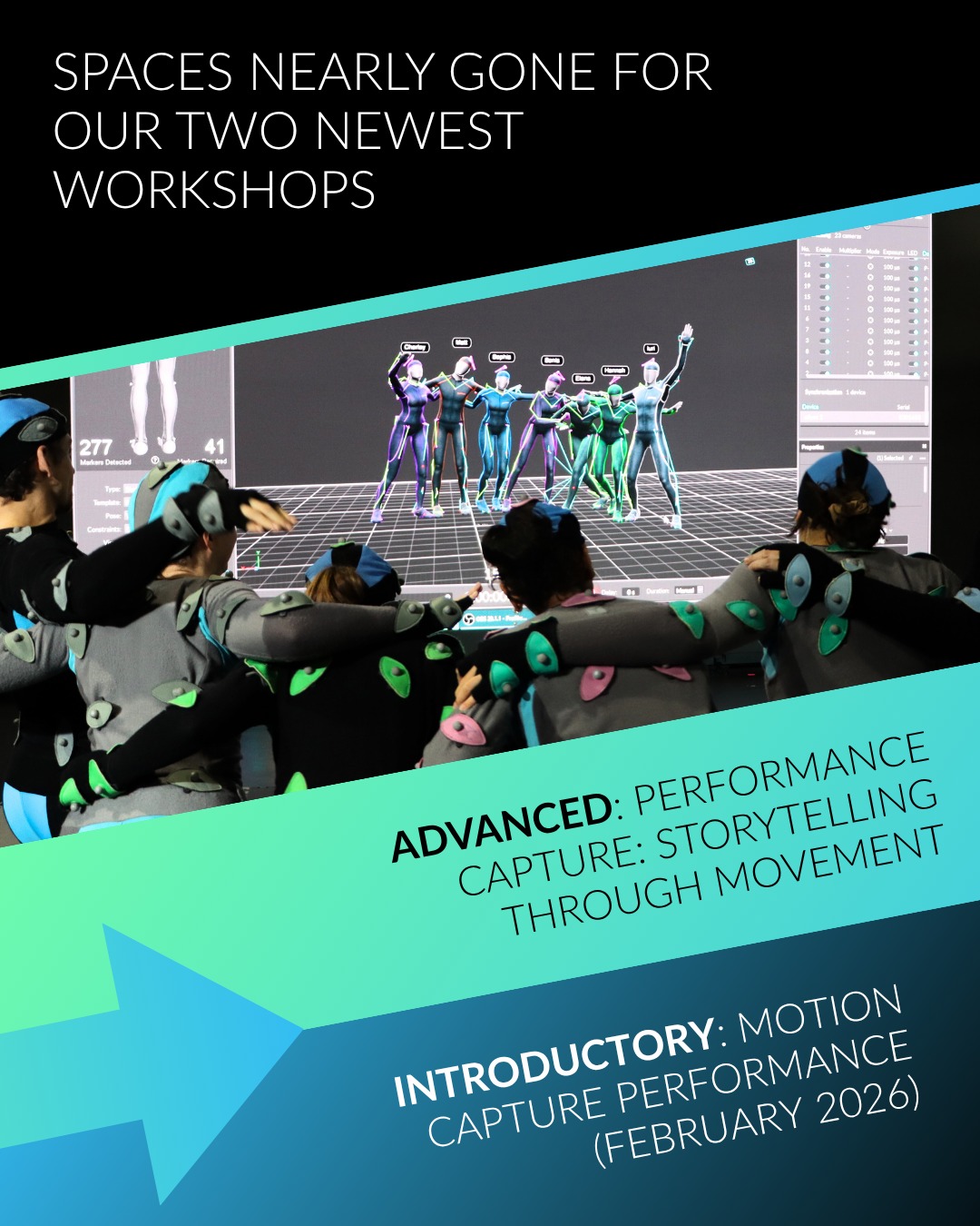 Going…going…
Spaces in our Advanced December and Introductory February Workshops are almost gone! 😱
These two workshops dive into motion capture performance at different stages. The introductory workshop is ideal for traditional actors looking to transition into motion capture acting, and who may be new to the volume. Our advanced course is led by Maggie Bain, and delves deeper into characterisation, suited to those who have already completed an introductory course and wish to push their performance further.
Visit studiot3d.com to learn more and book! 🎯
To contact our course leaders, please email training@studiot3d.com
#motioncapture #mocap #mocapactor #performancecapture #pcap #creatureperformance #voiceactor #voiceacting #voiceover #voiceoverartist