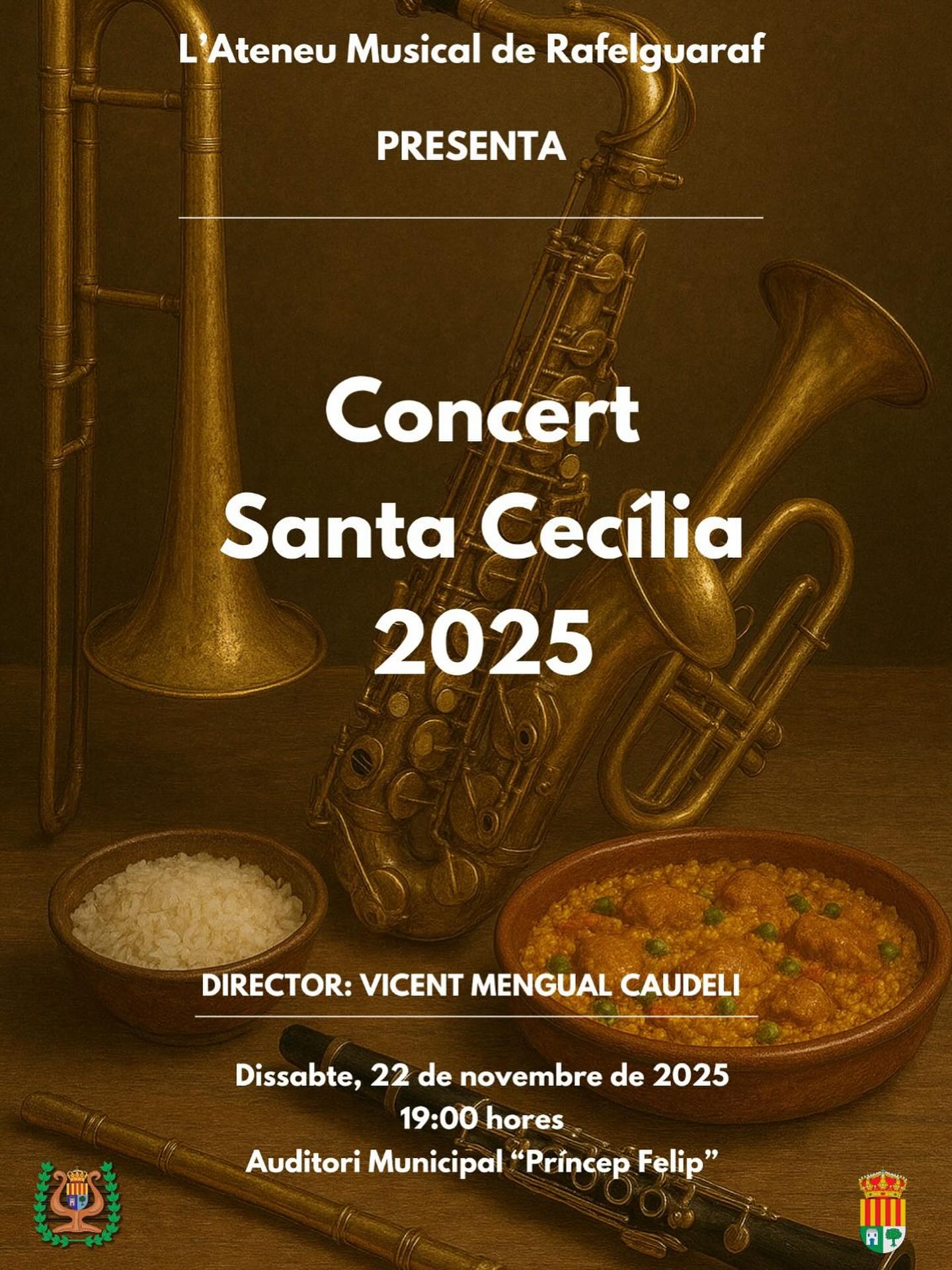 🎶 “La música és l’art de dir allò que no cap en paraules.”
📯 El pròxim dissabte 22 de novembre, a les 19:00h, celebrarem el Concert de Santa Cecília 2025 de l’Ateneu Musical de Rafelguaraf, sota la direcció de Vicent Mengual Caudeli.
Una vesprada plena de música, tradició… i alguna sorpresa! 😉
Ens acompanyes?
📍 Auditori Municipal “Príncep Felip”
🎼 Vos esperem a tots i totes! 🌟