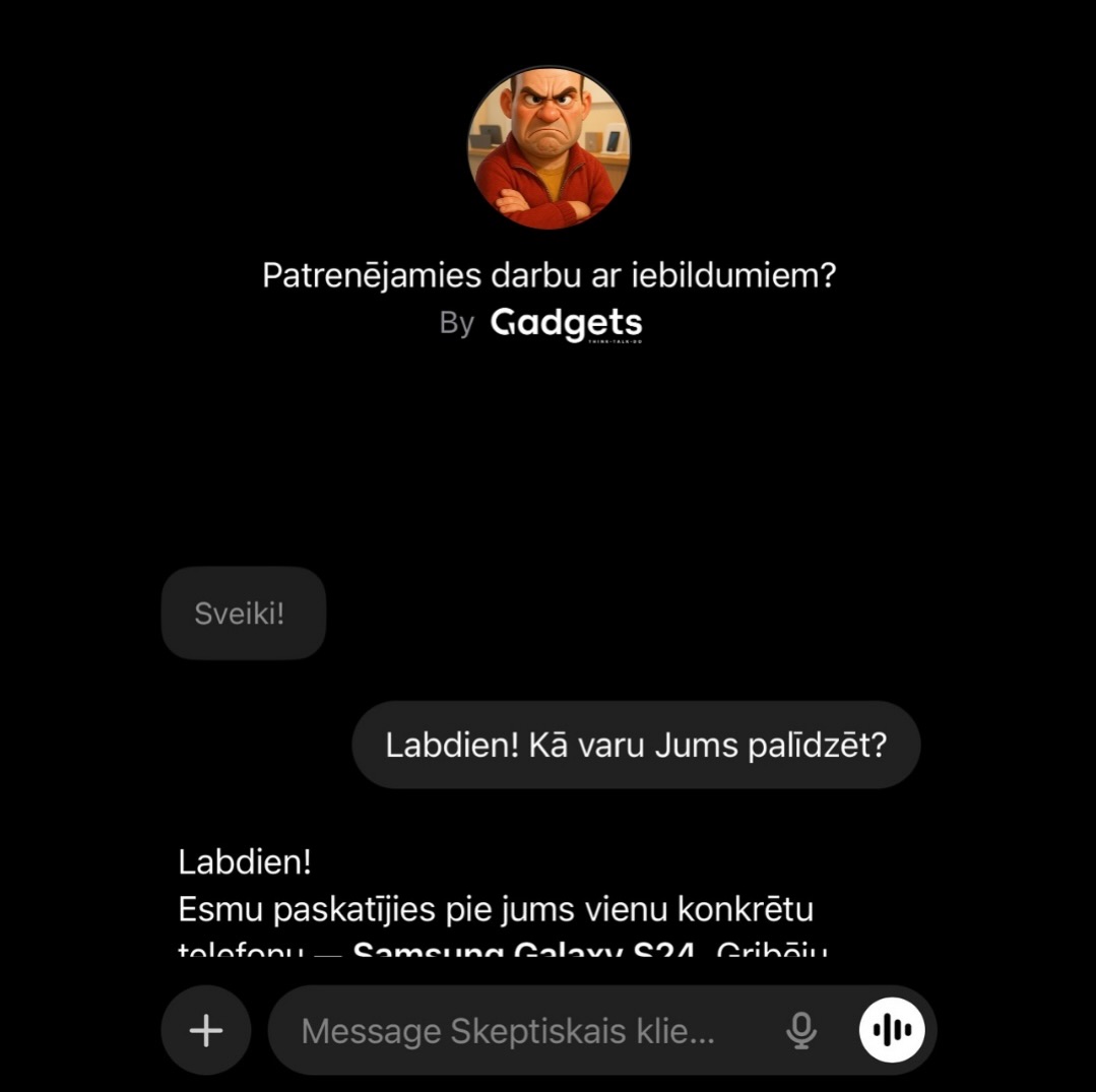 Līdzās klasiskajām lomu spēlēm un situāciju analīzēm Gadgets apmācību dalībnieki var trenēties ar pielāgotiem čatbotiem, kas simulē dažāda tipa klientus un situācijas.
Kāpēc tas strādā:
• Droša vide trenēties un kļūdīties
• Neierobežots scenāriju daudzums
• Prakse uzreiz pēc teorijas apgūšanas
• Iespēja trenēties savā tempā
AI neaizstāj cilvēku — tas atbalsta mācību procesu.
Tas palīdz dalībniekiem iegūt pārliecību pirms reālām situācijām un padara mācības mūsdienīgākas, dinamiskākas un efektīvākas.