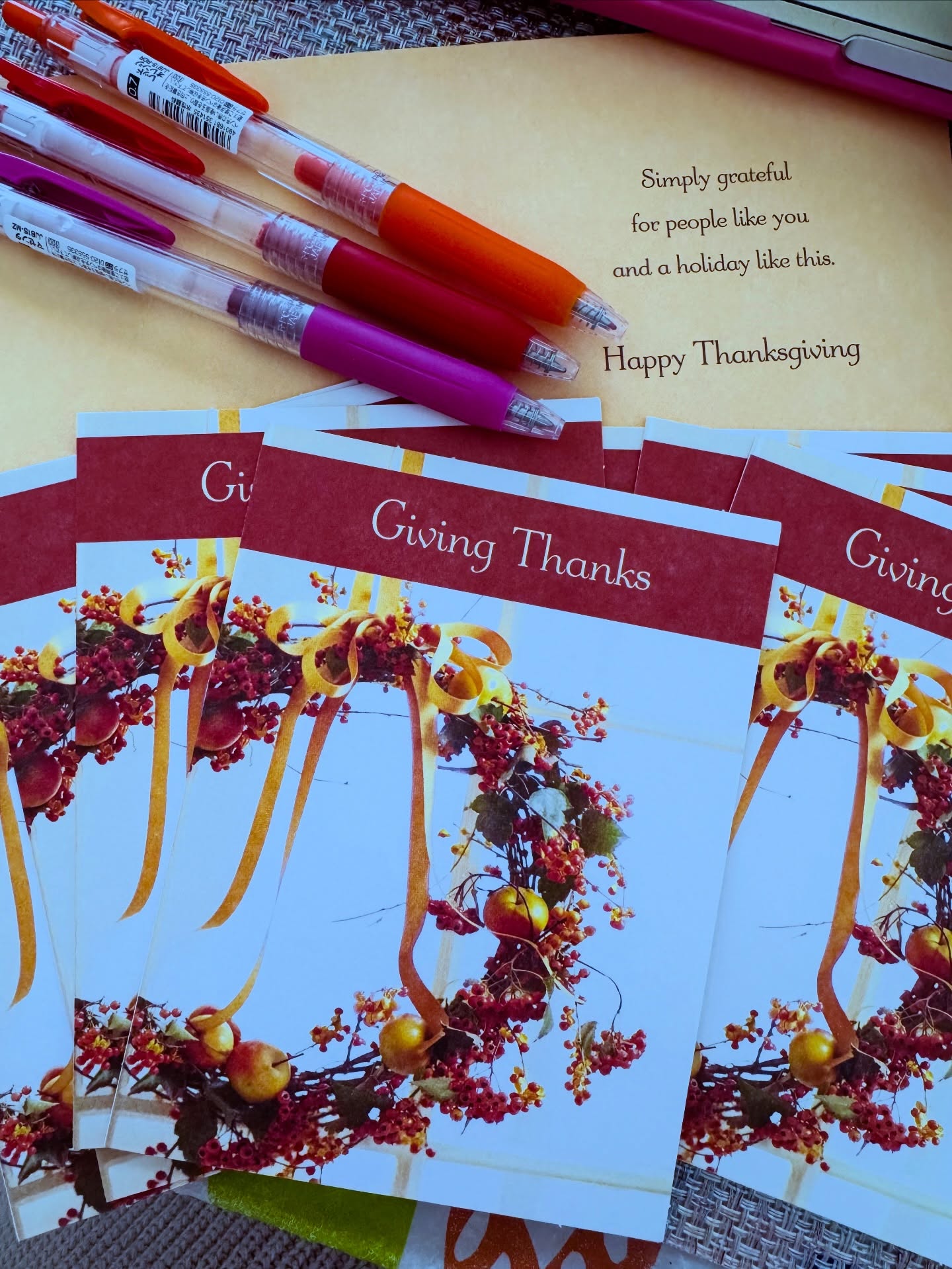 Day 20: Thanksgiving is around the corner. I’m writing cards and expressing gratitude. I’m excited to put a smile on their faces when they receive them.
#november #daytwenty #thankfulchallenge #thankyoucards #thankful #gratitude #grateful #appreciation #blog #tasteoflife #smile