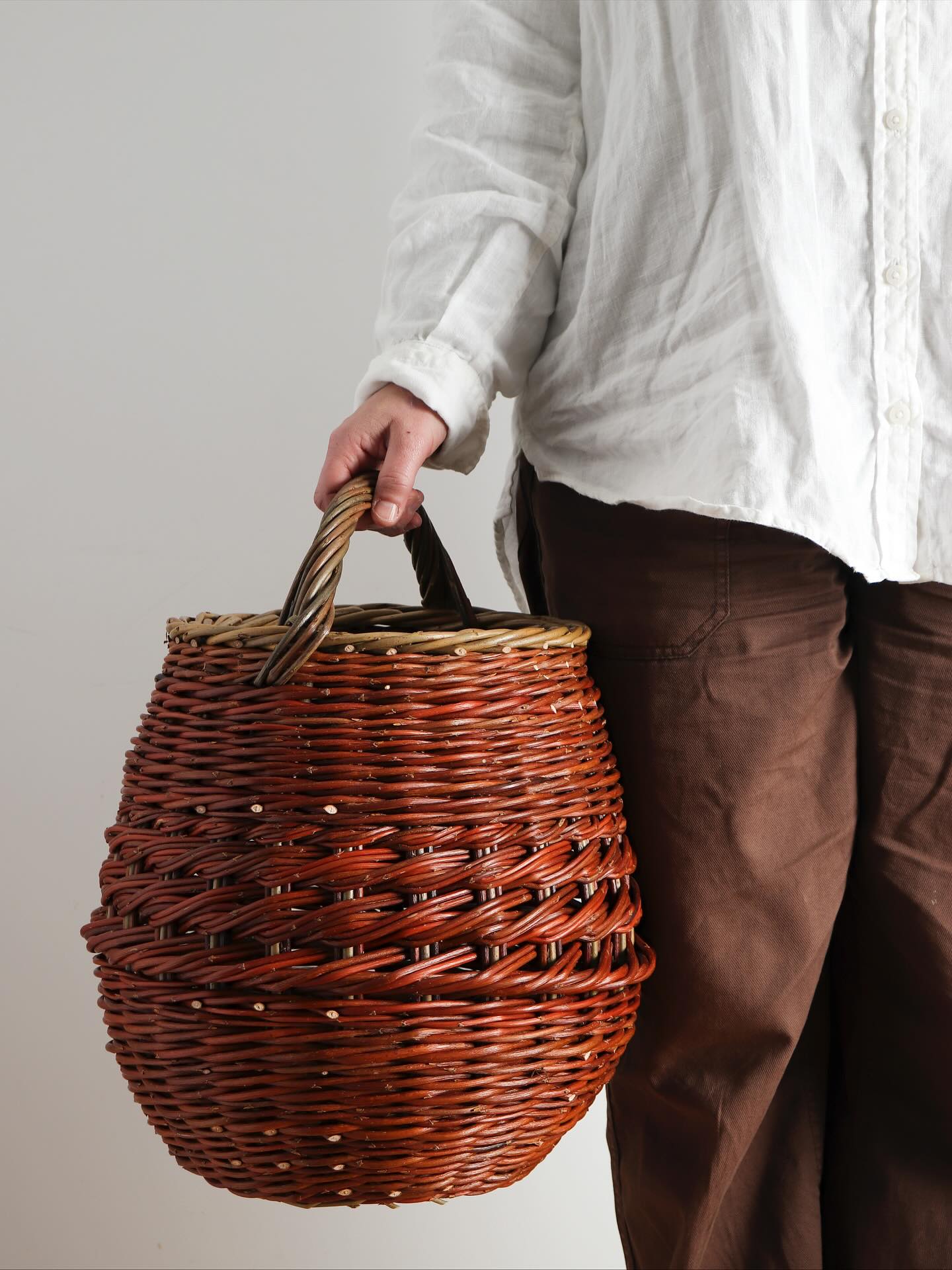 One of my lantern baskets, woven with vibrant Flanders Red willow.
If you saw our recent reel you might recognise these beautiful sticks. We have just started harvesting, and it’s wonderful to think that we’ll have more of this material to work with next year.
Sarah