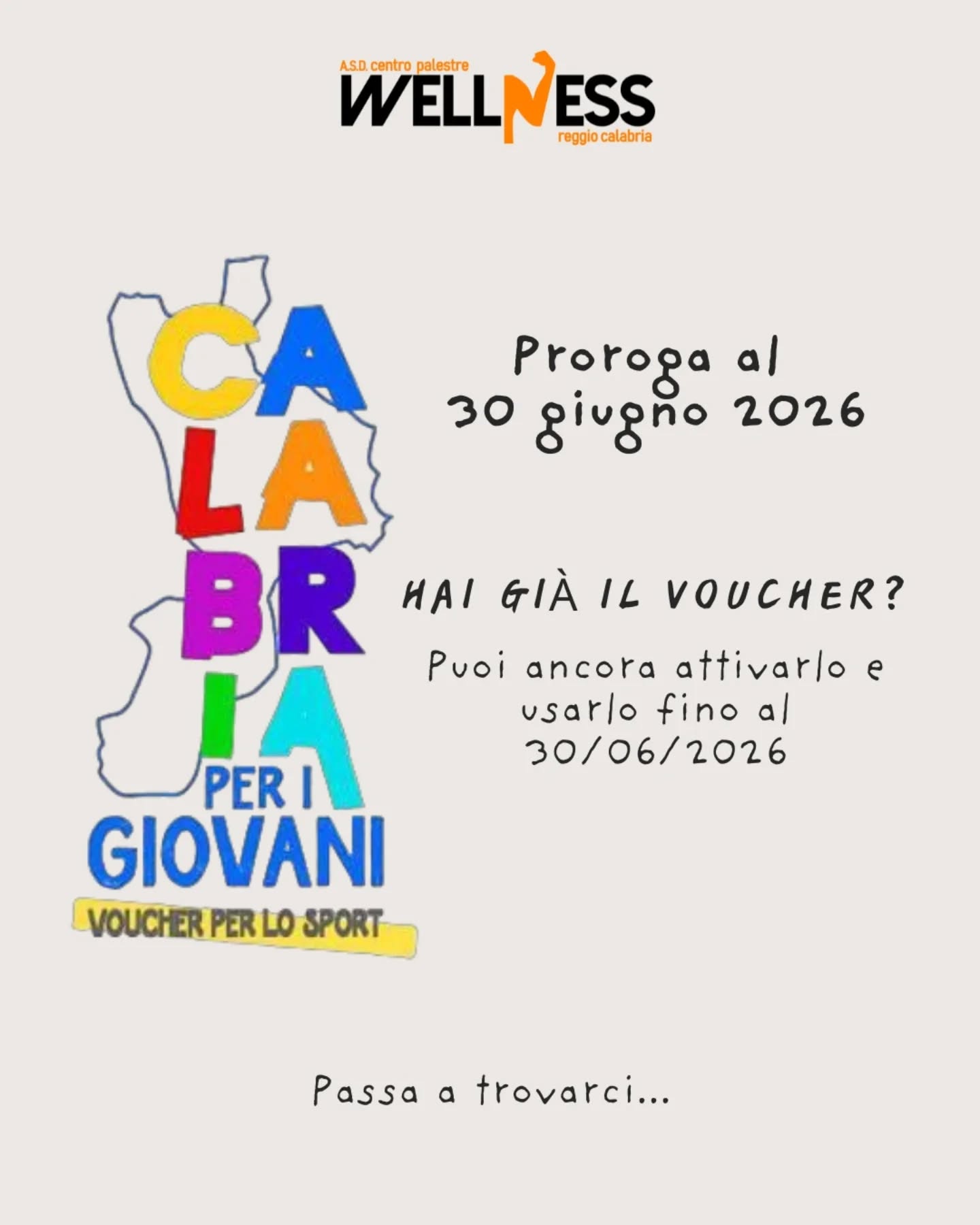 🎉 Giovani calabresi! 🎉
Se hai già ricevuto il voucher da € 500 nell’ambito dell’iniziativa “La Calabria per i Giovani – Azione Voucher Sportivi”, sappi che hai tempo fino al 30 giugno 2026 per attivarlo/o utilizzarlo presso una delle associazioni/società sportive aderenti.
⚠️ Attenzione: la possibilità di richiederlo non è più aperta — puoi esclusivamente attivarlo ed utilizzarlo entro il termine indicato.
💪 È una grande opportunità per praticare sport, promuovere il benessere e vivere un’esperienza inclusiva nella nostra Calabria.
#calabria #giovani #vouchersportivi i #sport #benessere #inclusione