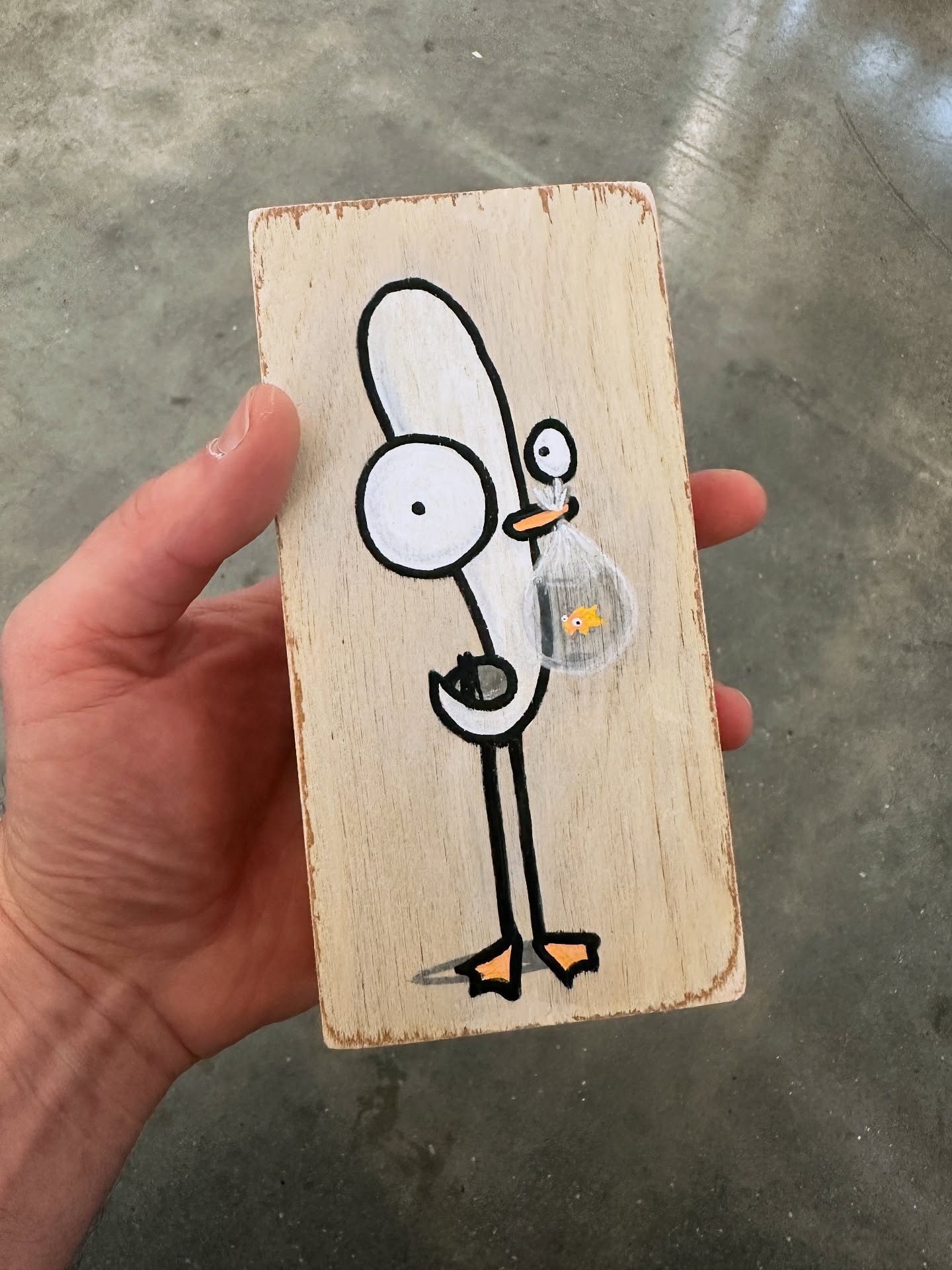 Seagull acquired a pet goldfish. Not sure how, but it’s fun to think about. This FortHouse original painting is *SOLD*