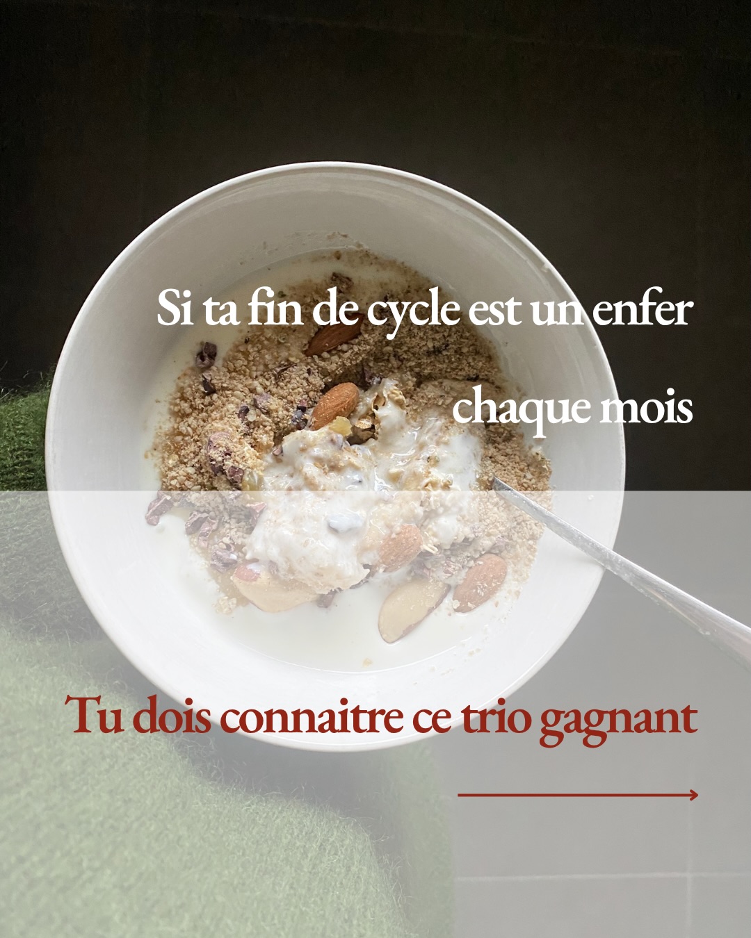 Hier encore en consultation j’ai entendu « Moi mes règles c’est la délivrance »
Et franchement, ça me fait mal au cœur..
Parce que ton cycle est pas censé te pourrir la vie 🙂↔️
Tu te retrouves dans ces symptômes ?
🤷♀️ Le moral dans les chaussettes, l’irritabilité ++, les seins douloureux, la fatigue ++, les fringales, le ventre gonflé, la rétention d’eau, …
🙋♀️ Laisse me te dire une chose 👇
Si ton SPM te gâche tes journées chaque mois, c’est juste que tu n’as pas encore les bons outils pour soutenir ton corps !
Ce trio gagnant à beaucoup été étudié pour les effets apaisants sur le SPM. 🤝
Tu veux qu’on creuse ensemble pour que tu revives enfin mendiant cette phase ? Ecris « SPM » et je viens t’aider ✨
——
Études
Efficacy of vitamine B6 in the treatment of premenstrual syndrome : a systematic review. PMID 10334745
Magnesium supplementation alleviates premenstrual symptoms of fluid retention. PMID : 9861593
Evaluating the effect of magnesium plus vitamin B6 supplement on the severity of premenstrual syndrome. PMID : 22069417
Effect of omega 3 fatty acids on premenstrual syndrome. PMID : 35266254