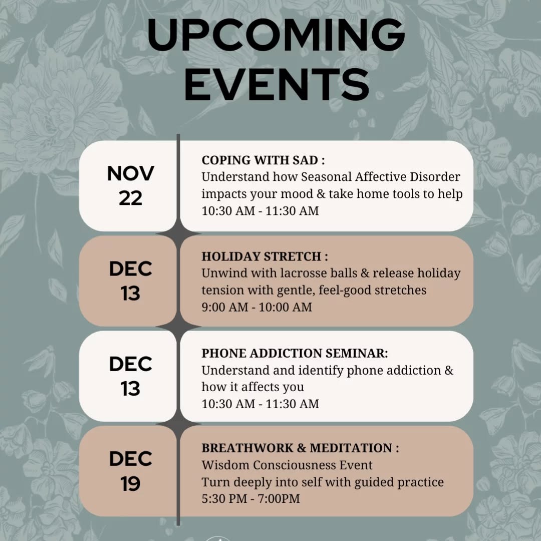 In an effort to bring our community together for sharing, learning and awareness, we have put together community events are Silver Spruce.
All events are free!
Please bring a donation to the breathwork and mindfulness event on December 19th.
Space in limited. Call to register - 905-554-5599.
#commmunity #healing #wisdom #mindfulness #transformation