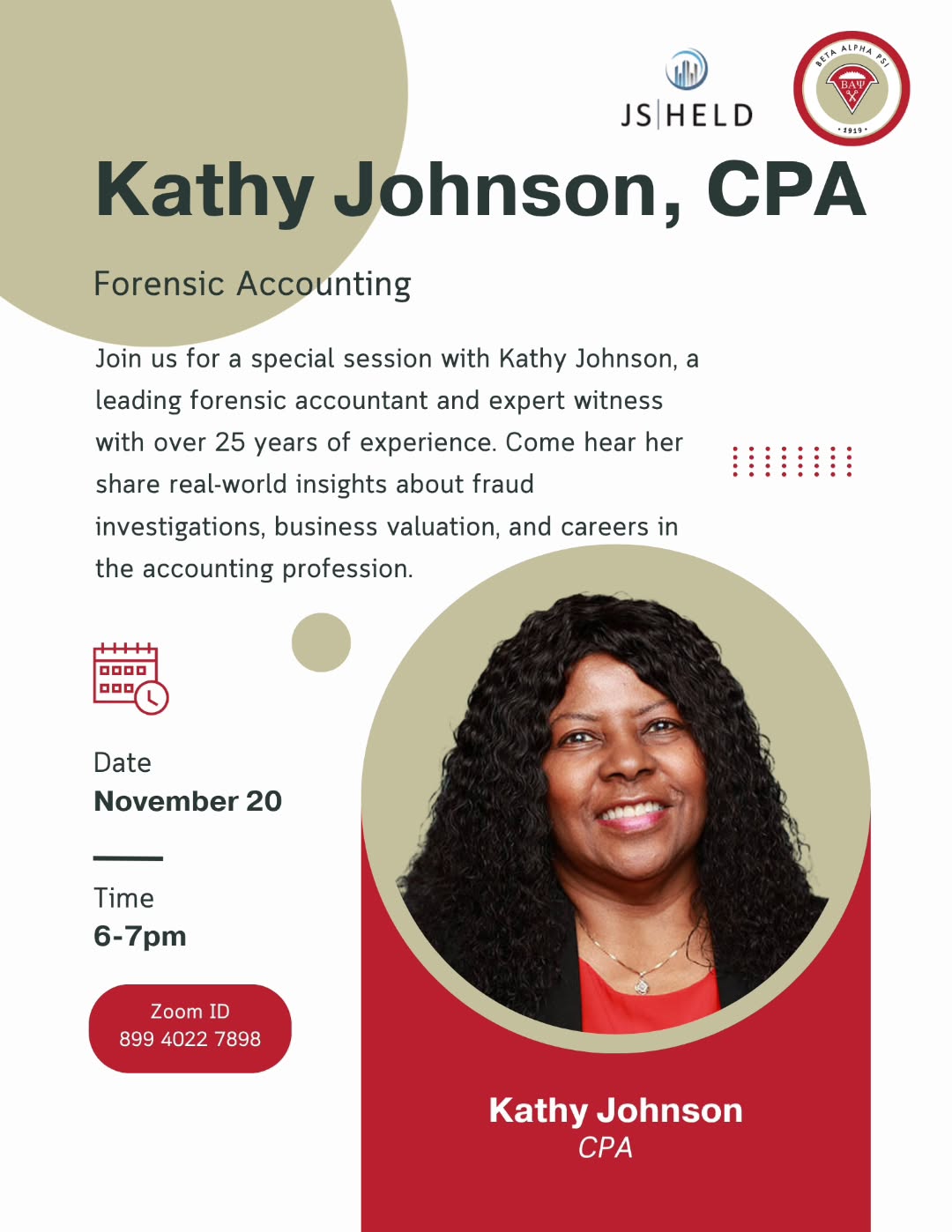 Join us for some insights to Forensic Accounting with Kathy Johnson. Join us tonight !!!