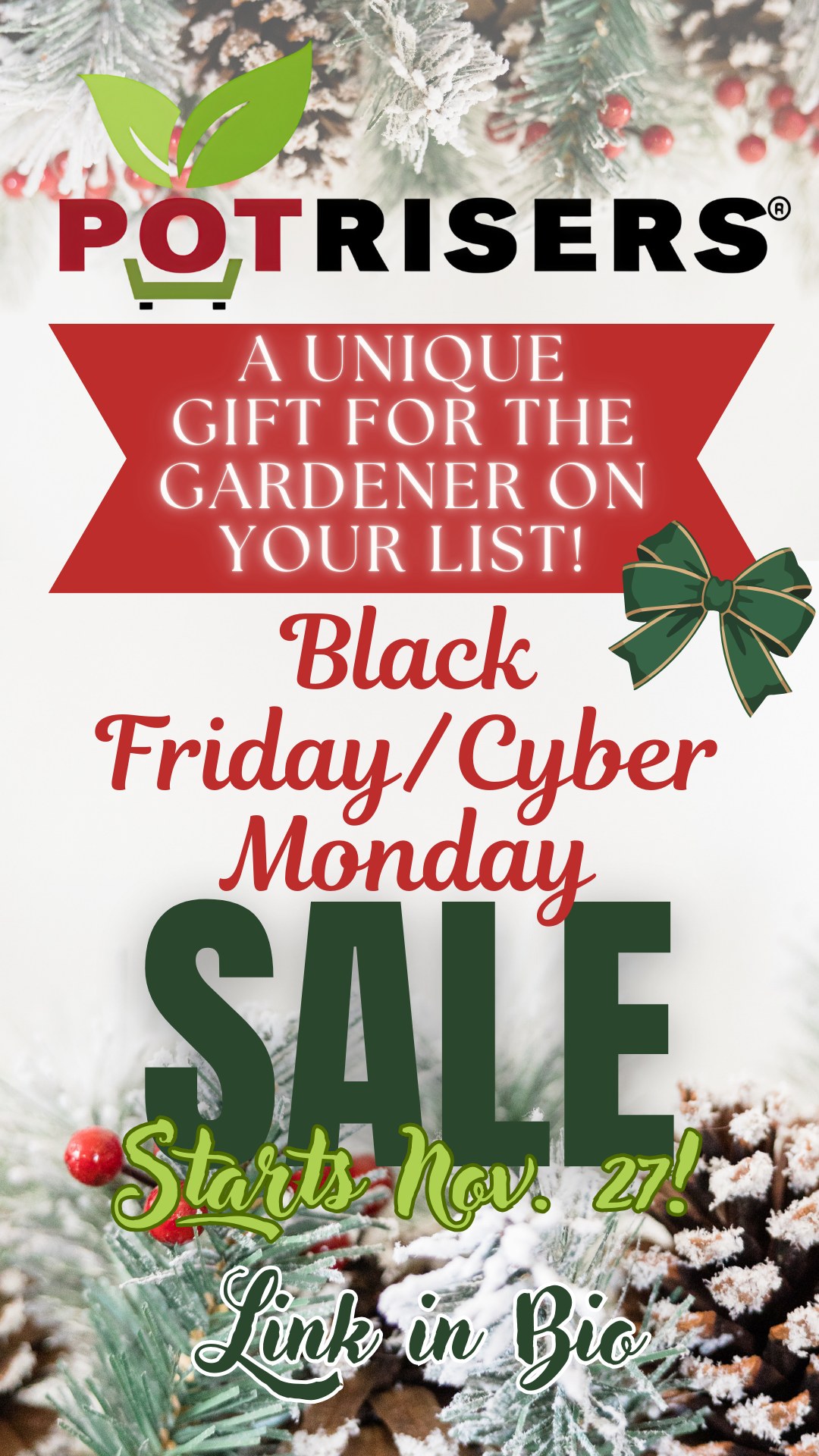 Small lift. BIG savings. 💚
Sale starts this Thursday Nov. 27th! A unique gift sure to be loved by gardeners and anyone who has outdoor pots!
Don’t forget to Freeze-proof your favorite pots this winter! Potrisers improve drainage, and help prevent cracking … and the benefits last all year—protecting your pots, plants, drip lines, and outdoor surfaces season after season. On sale all weekend!
Savings start this Thanksgiving through December 1st … link in bio! 🌱❄️
#Potrisers #BFCM #BFCMSale #BlackFridayDeals #CyberMondaySale #UniqueGift #GardenEssentials #WinterPrep #ProtectYourPots #GardenTips #GardeningGear #EcoFriendlyGift #ContainerGardening #PlanterProtection #SmallLiftBigDifference