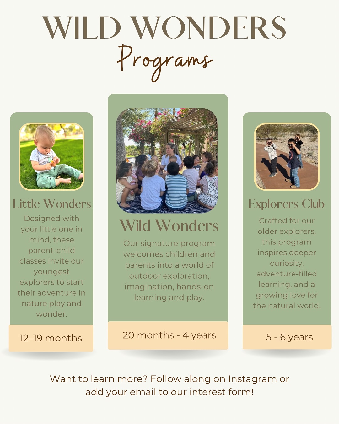Wild Wonders is excited to now be offering 3️⃣ programs for explorers ages 12 months to 6 years, each thoughtfully designed to nurture curiosity, connection, and growth!
‼️Registration Dates:
🌿 Wild Wonders:
• Sat, Nov 29 — Fall families
• Sun, Nov 30 — Previous season families & priority waitlist
• Mon, Dec 1 — New waitlist families (if spots remain)
🌱Little Wonders: Mon, Dec 1 — Open to all
🌳Explorers Club: Sat, Jan 3 — Open to all
💬Tell us in the comments which program you’re excited for this winter!
📲 Share this with a friend you’d love to adventure with!
📋 Save this post so you don’t miss your registration date