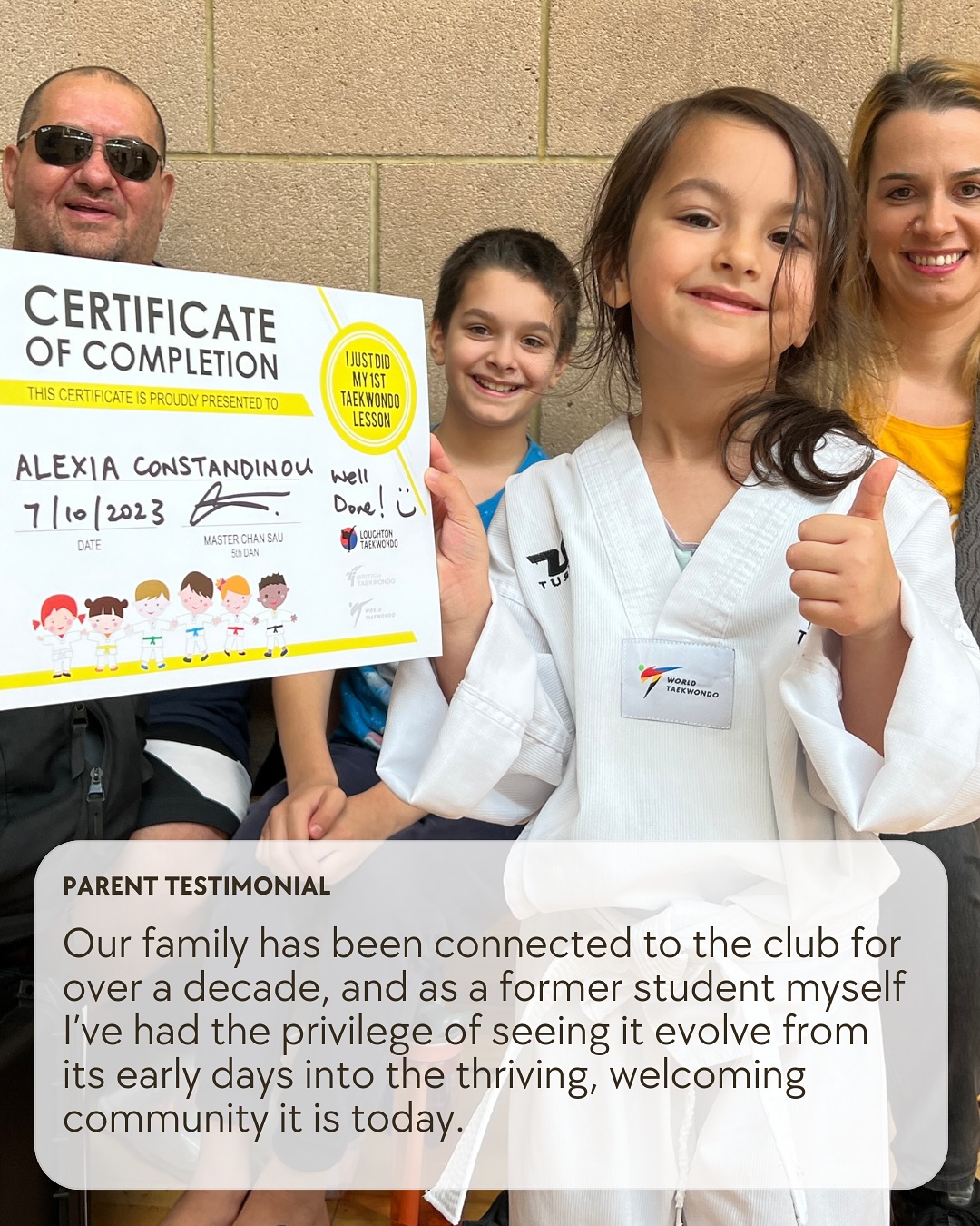 Parent Review 🤩
Thank you for your kind words and support ❤️
#taekwondo #family #martialarts #journey #generations #dad #son #wife #daughter #loughton #feedback #review #thankyou