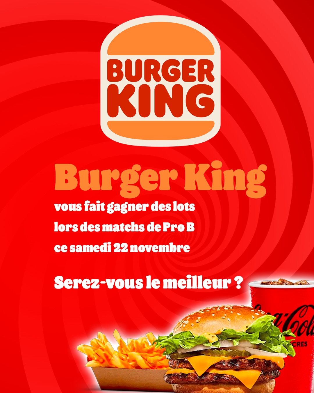 𝗖𝗲 𝘀𝗮𝗺𝗲𝗱𝗶 𝗮𝘂 𝗕𝗢 : 𝗔𝗻𝗶𝗺𝗮𝘁𝗶𝗼𝗻𝘀 𝘀𝗽𝗲́𝗰𝗶𝗮𝗹𝗲𝘀 𝗕𝘂𝗿𝗴𝗲𝗿 𝗞𝗶𝗻𝗴 !
En plus des rencontres Pro B, viens t’amuser et tenter de repartir avec pleins de lots Burger King !
𝗝𝗲𝘂 𝗕𝗞 𝘅 𝗦𝗲𝗿𝘃𝗶𝗰𝗲
Fais parler la vitesse ! 💨🎾
• Inscris-toi à l’accueil
• Tente un service à ta vitesse max
🏆 Les 3 meilleurs par catégorie (enfants 4–12, ado 12–17, adultes 18+) remportent un lot Burger King !
𝗥𝗼𝘂𝗲 𝗱𝗲 𝗹𝗮 𝗙𝗼𝗿𝘁𝘂𝗻𝗲
Tourne la roue… et tente de gagner ton lot !
• Inscription au stand
• 1 tour par personne
🎁 Si tu tombes sur un lot, il est pour toi !
𝗖𝗵𝗮𝗹𝗹𝗲𝗻𝗴𝗲 𝗟𝗮𝗻𝗰𝗲𝗿 𝗱𝗲 𝗕𝗮𝗹𝗹𝗲𝘀 — 𝗠𝗶-𝘁𝗲𝗺𝗽𝘀
2 bons d’achat de 25€ chez Burger King à gagner !
• Jeu entre les simples et doubles
• Si tu as moins de 18 ans : inscription à l’accueil pour recevoir ton numéro
• Place-toi dans le cerceau derrière la ligne de fond
• Lance la balle le plus près possible du cerceau
🏅 Les 3 balles les plus proches (ou dedans) gagnent un lot !
𝗢𝗻 𝘃𝗼𝘂𝘀 𝗮𝘁𝘁𝗲𝗻𝗱 𝗻𝗼𝗺𝗯𝗿𝗲𝘂𝘅 𝗽𝗼𝘂𝗿 𝘂𝗻𝗲 𝗷𝗼𝘂𝗿𝗻𝗲́𝗲 𝗳𝘂𝗻 𝗲𝘁 𝗴𝗼𝘂𝗿𝗺𝗮𝗻𝗱𝗲 𝗮𝘂 𝗕𝗢 !
@burgerkingfr #lotsagagner #jeux #jeuconcours #radar @bo_omnisports @bde_kostanbizi #servicedetennis #prob #tennis #botennis @bo_ultras #biarritzolympique