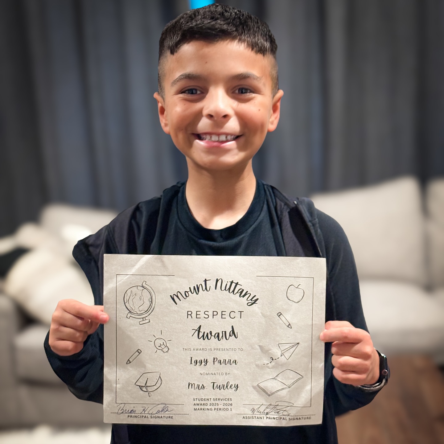 So proud of this kiddo! Iggy was awarded the RESPECT award at his middle school for the 1st marking period. He was nominated by his guidance counselor and we found out that his social studies teacher also wanted to nominate him but he had already been nominated. ❤️